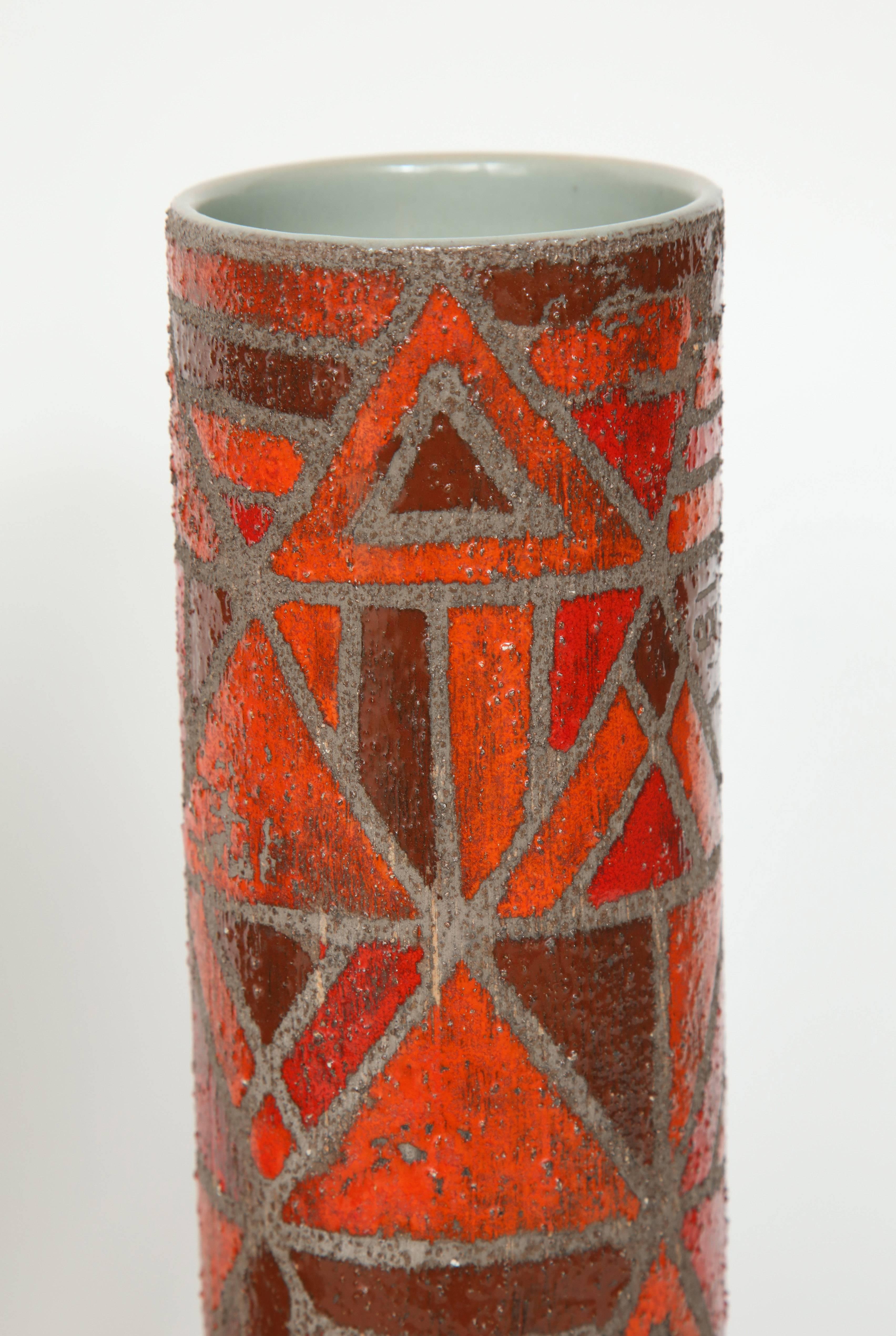 Italian Alvino Bagni Orange, Brown Ceramic Vase