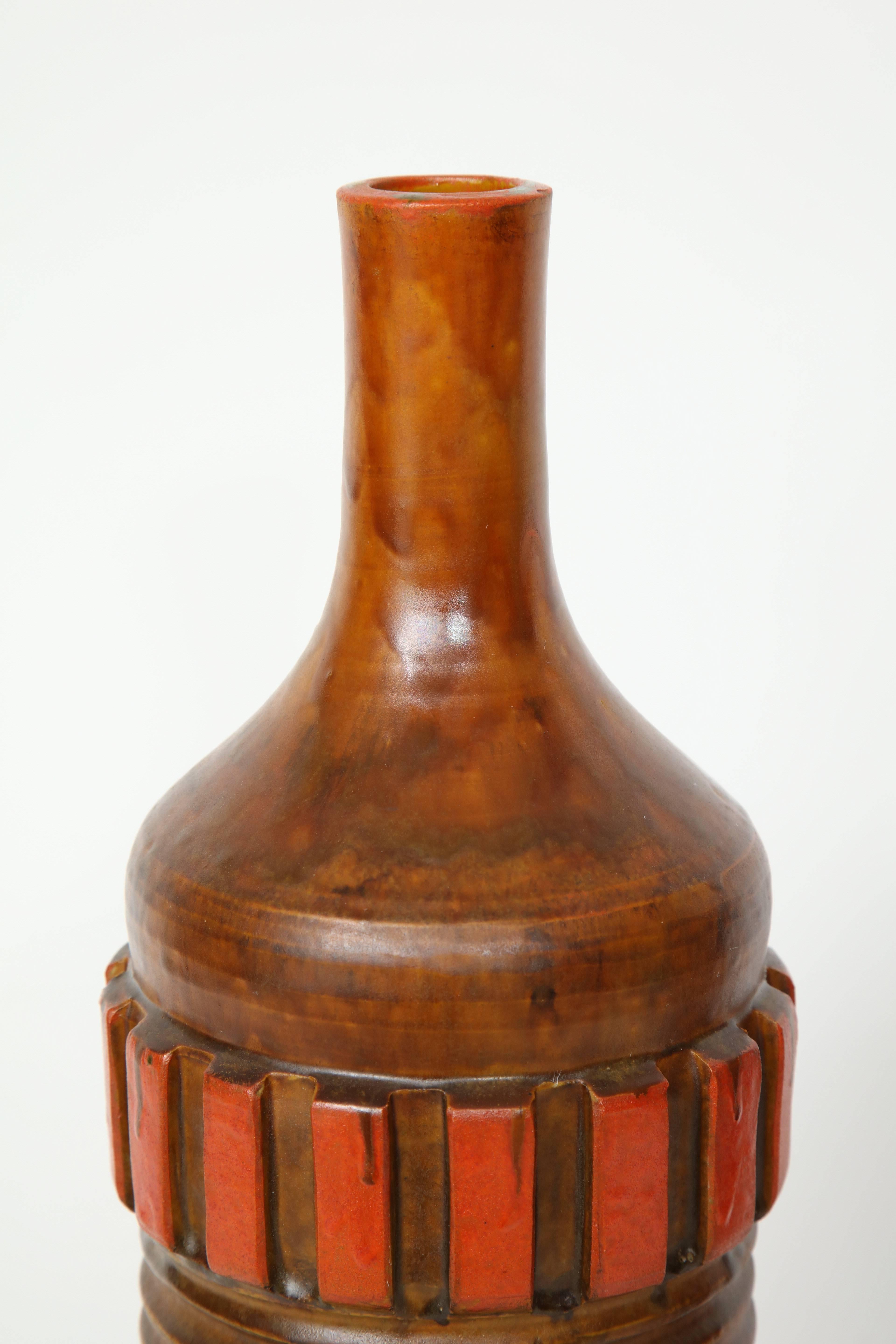 Alvino Bagni Orange, Brown Ceramic Vase In Good Condition In New York, NY