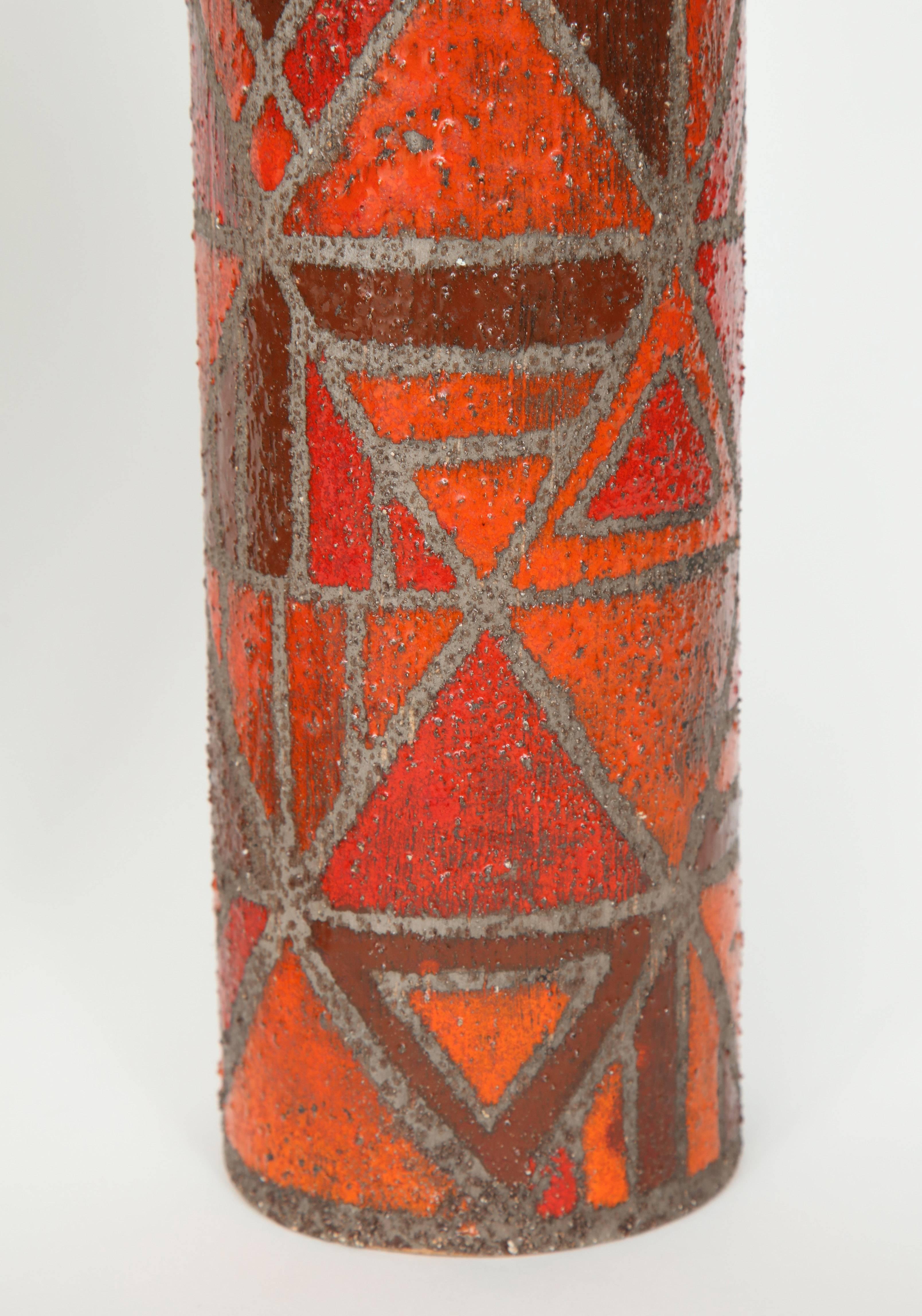 Alvino Bagni Orange, Brown Ceramic Vase 1