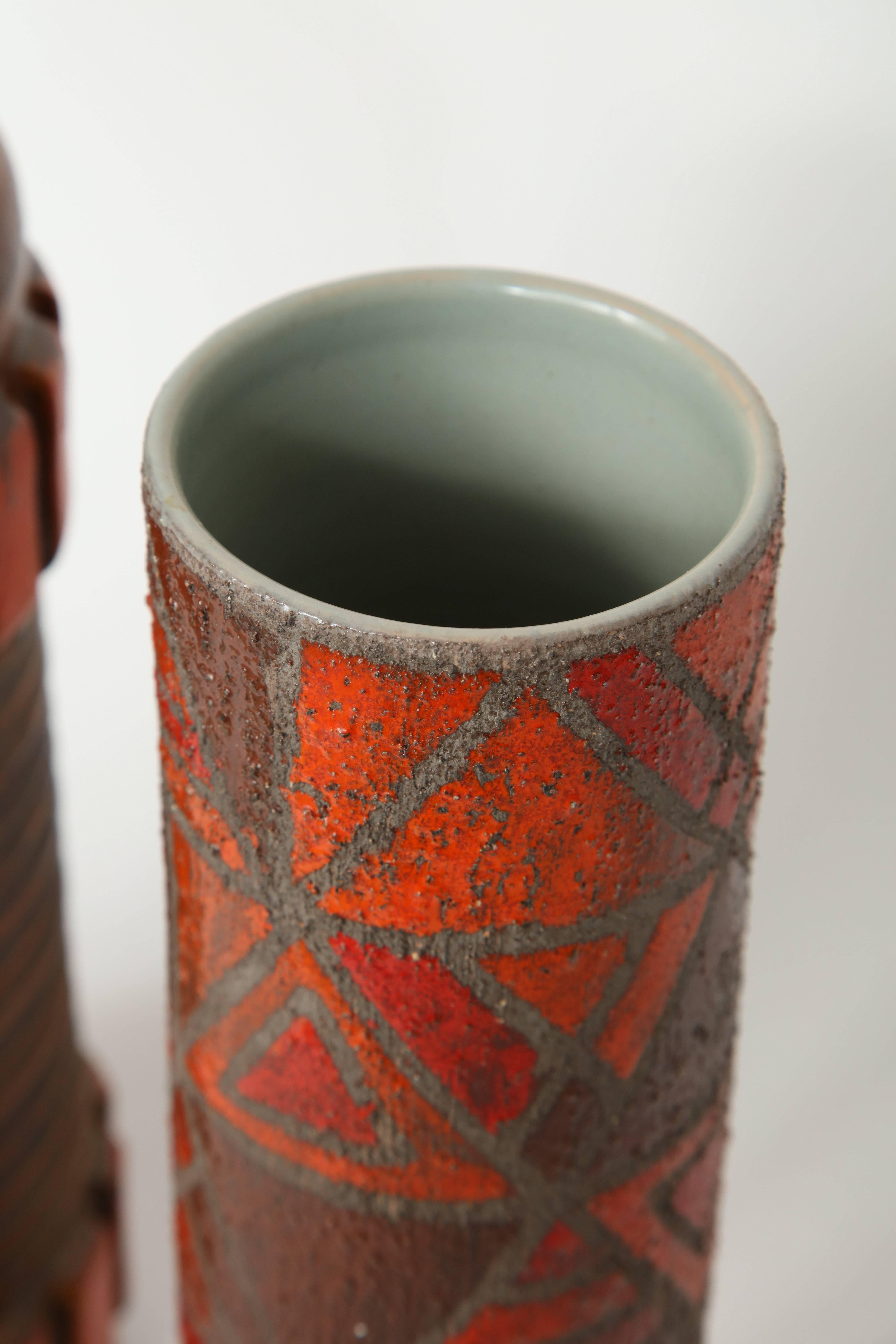 Alvino Bagni Orange, Brown Ceramic Vase 2