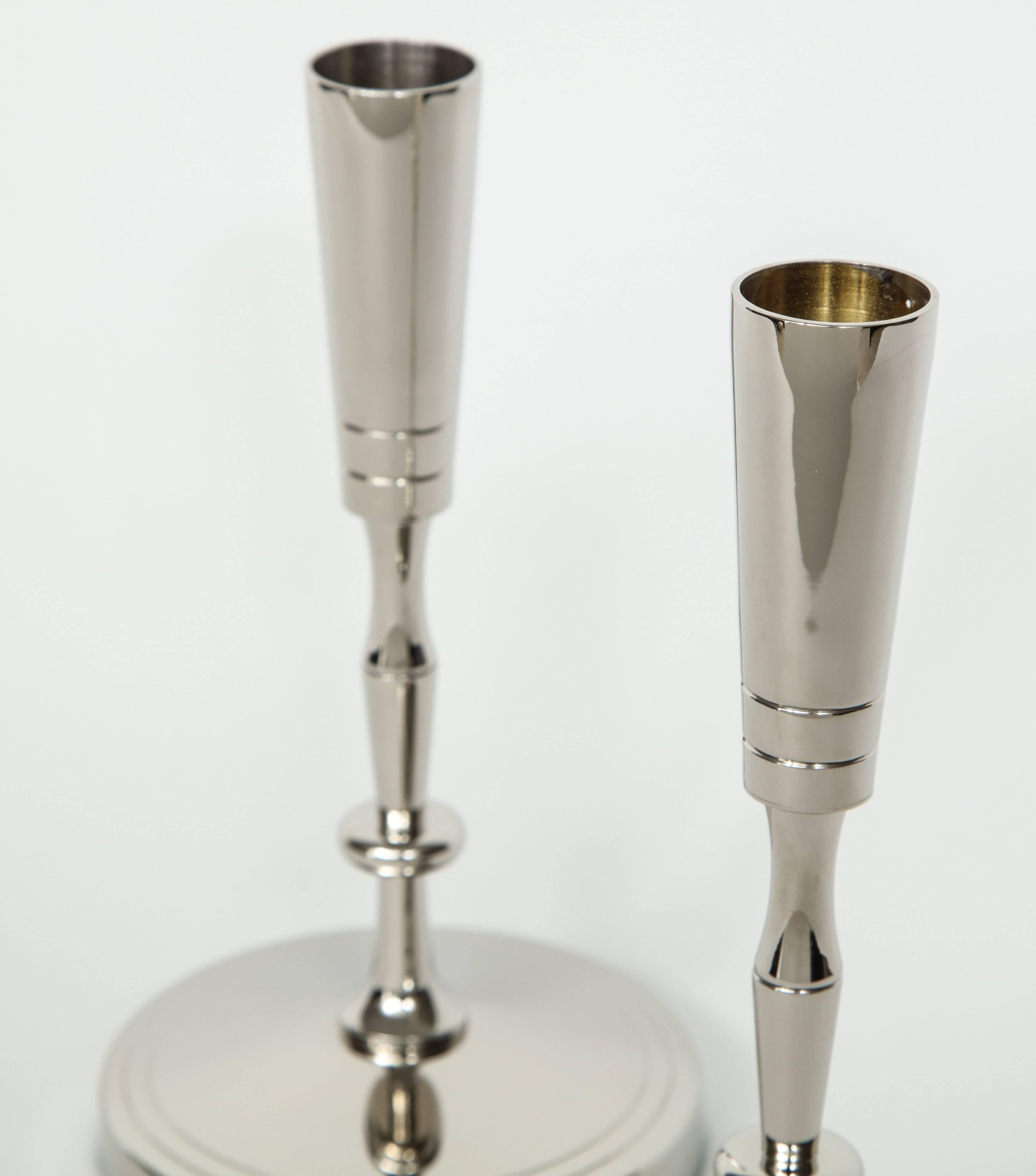 American Tommi Parzinger Polished Nickel Candlesticks