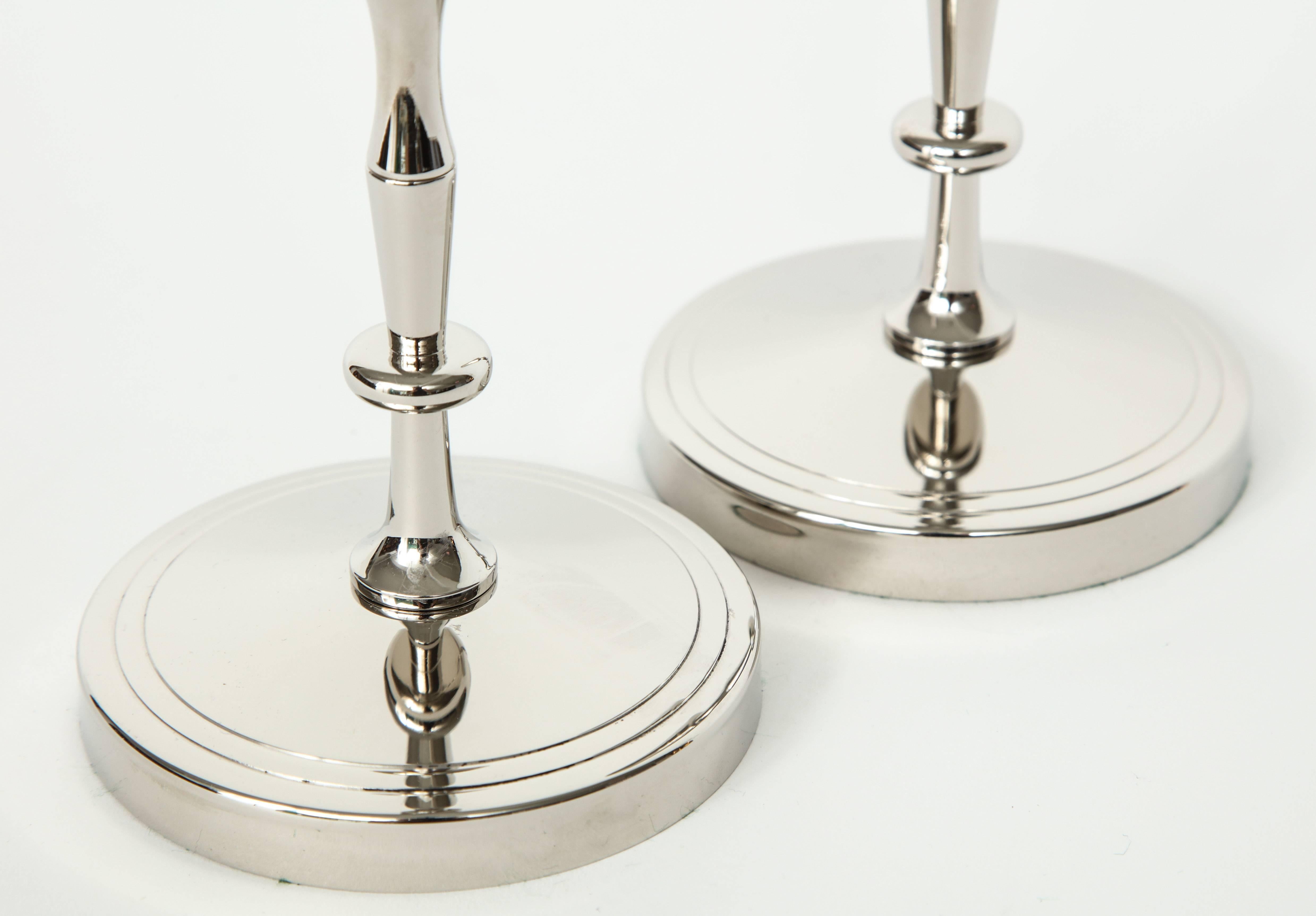 Tommi Parzinger Polished Nickel Candlesticks In Excellent Condition In New York, NY