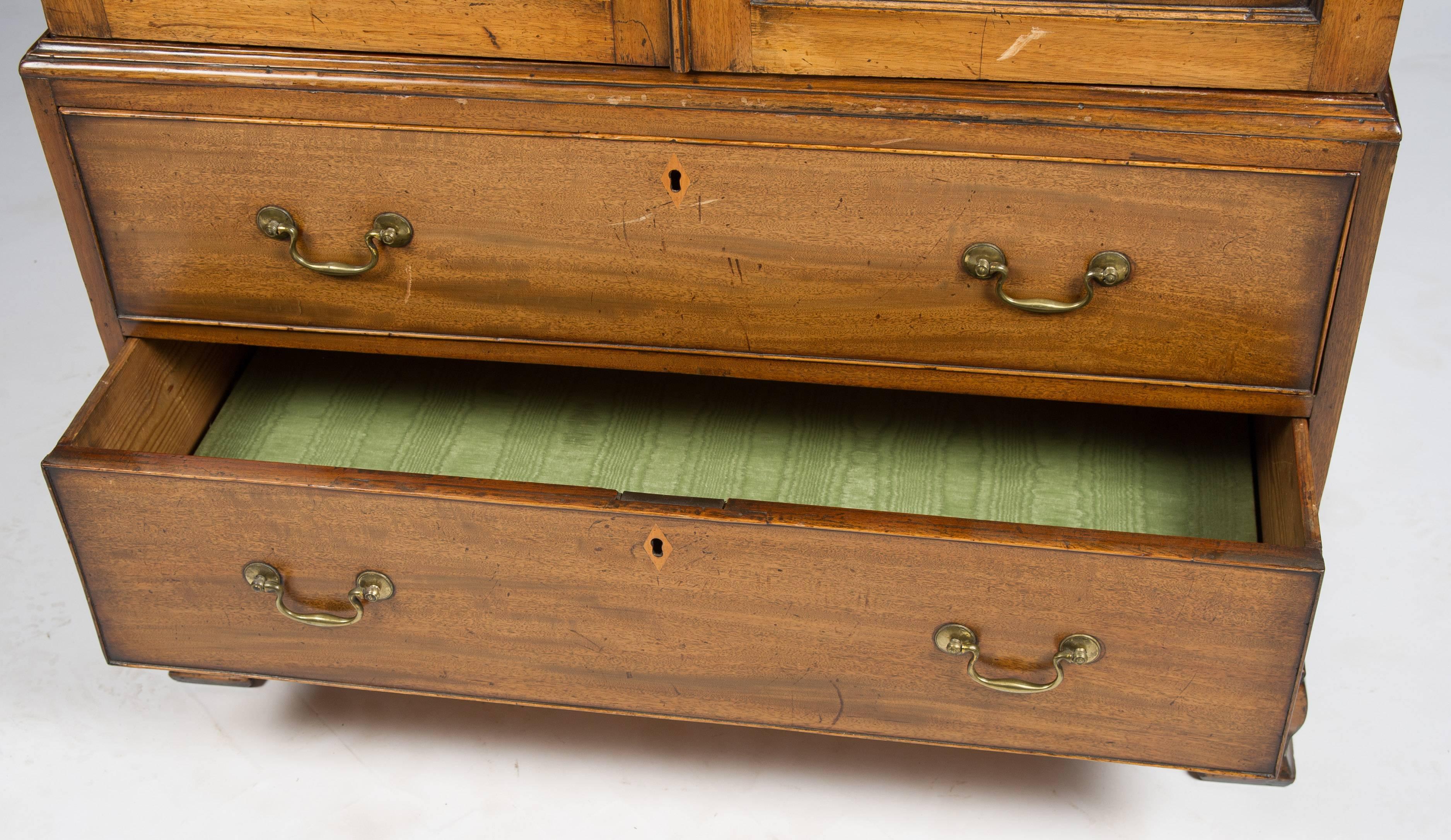 English Georgian Period Mahogany Linen Press