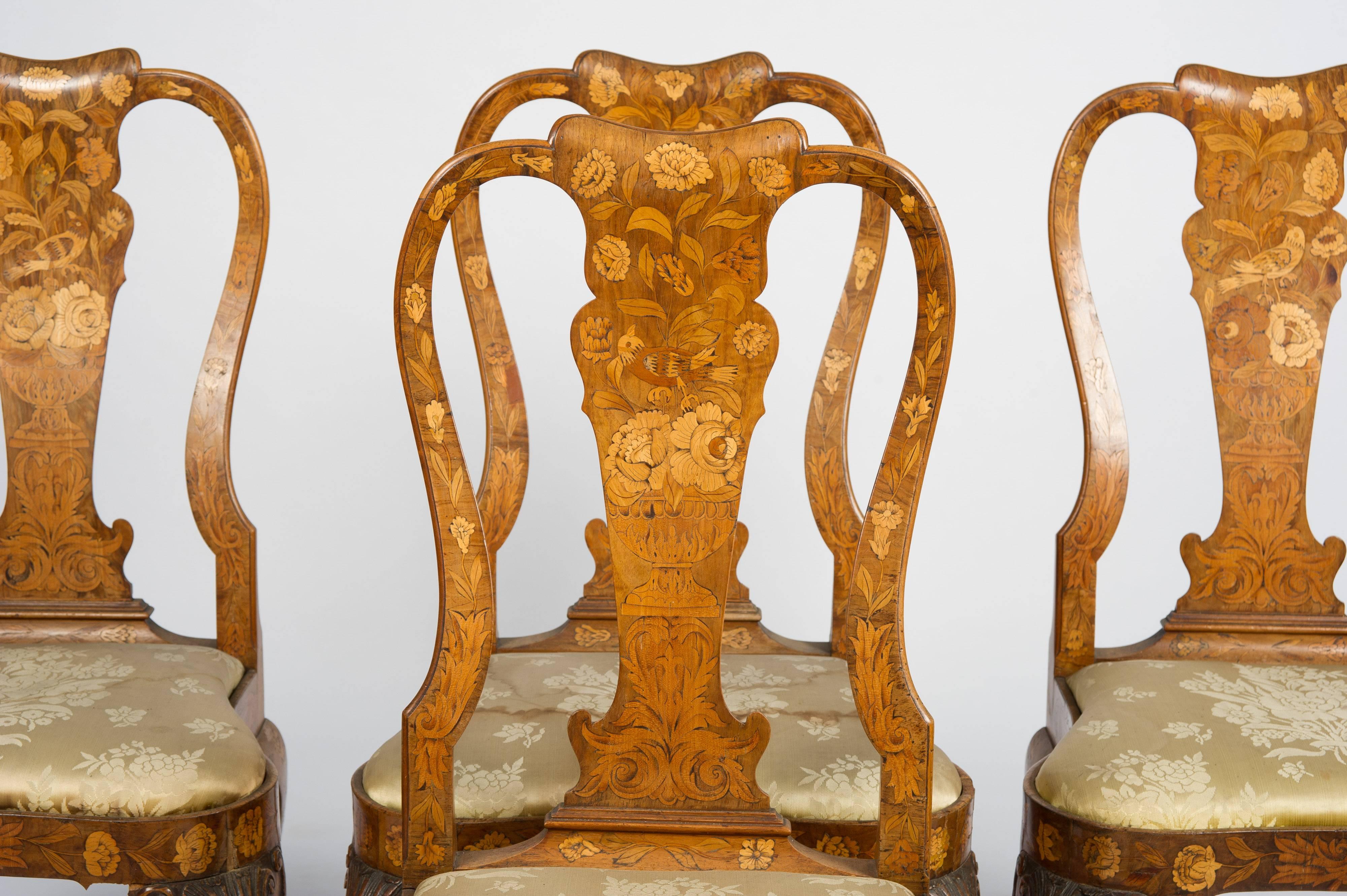 Fine Set of Four 18th Century Dutch Marquetry Side Chairs In Good Condition In Brighton, Sussex