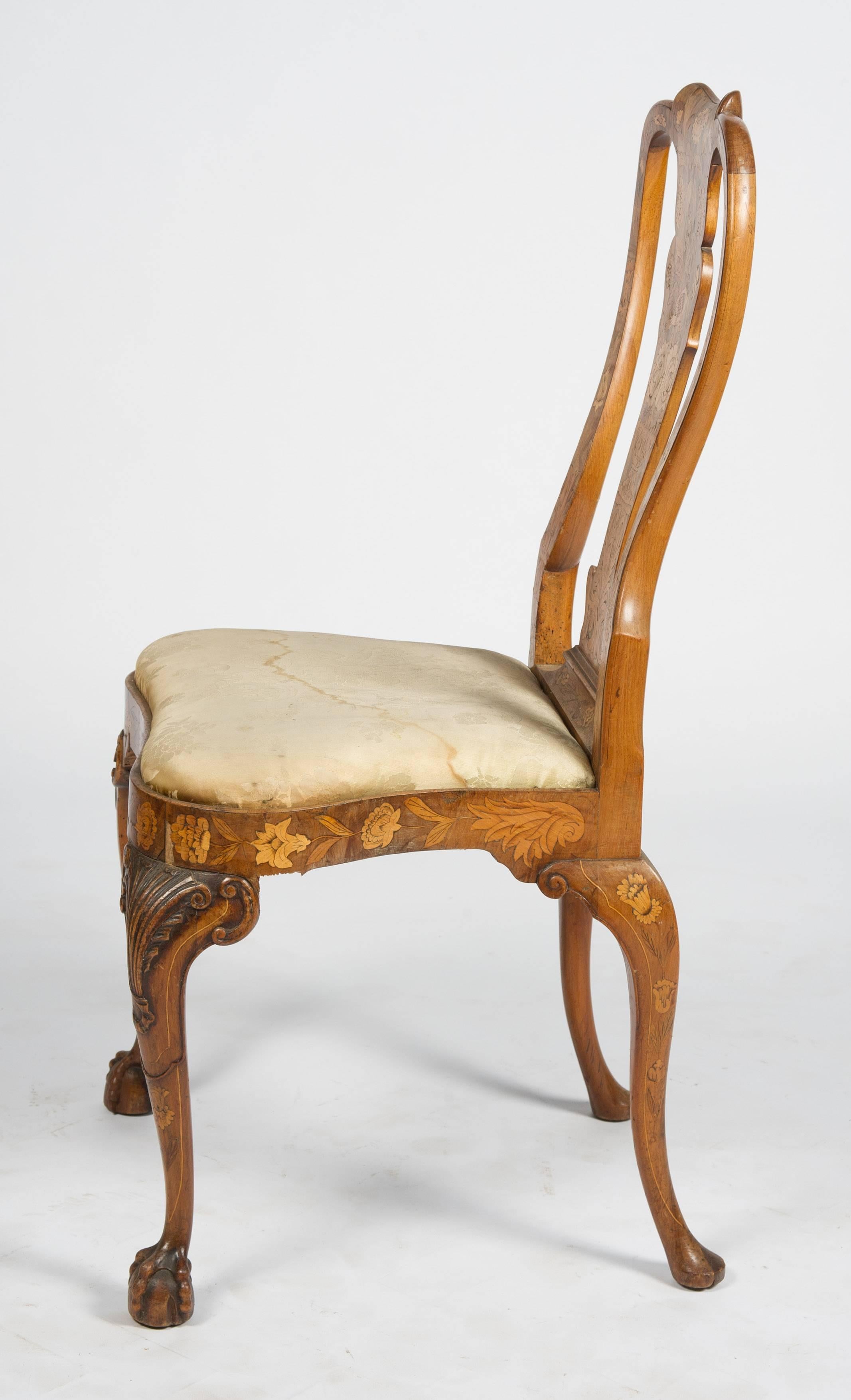 Fine Set of Four 18th Century Dutch Marquetry Side Chairs 1