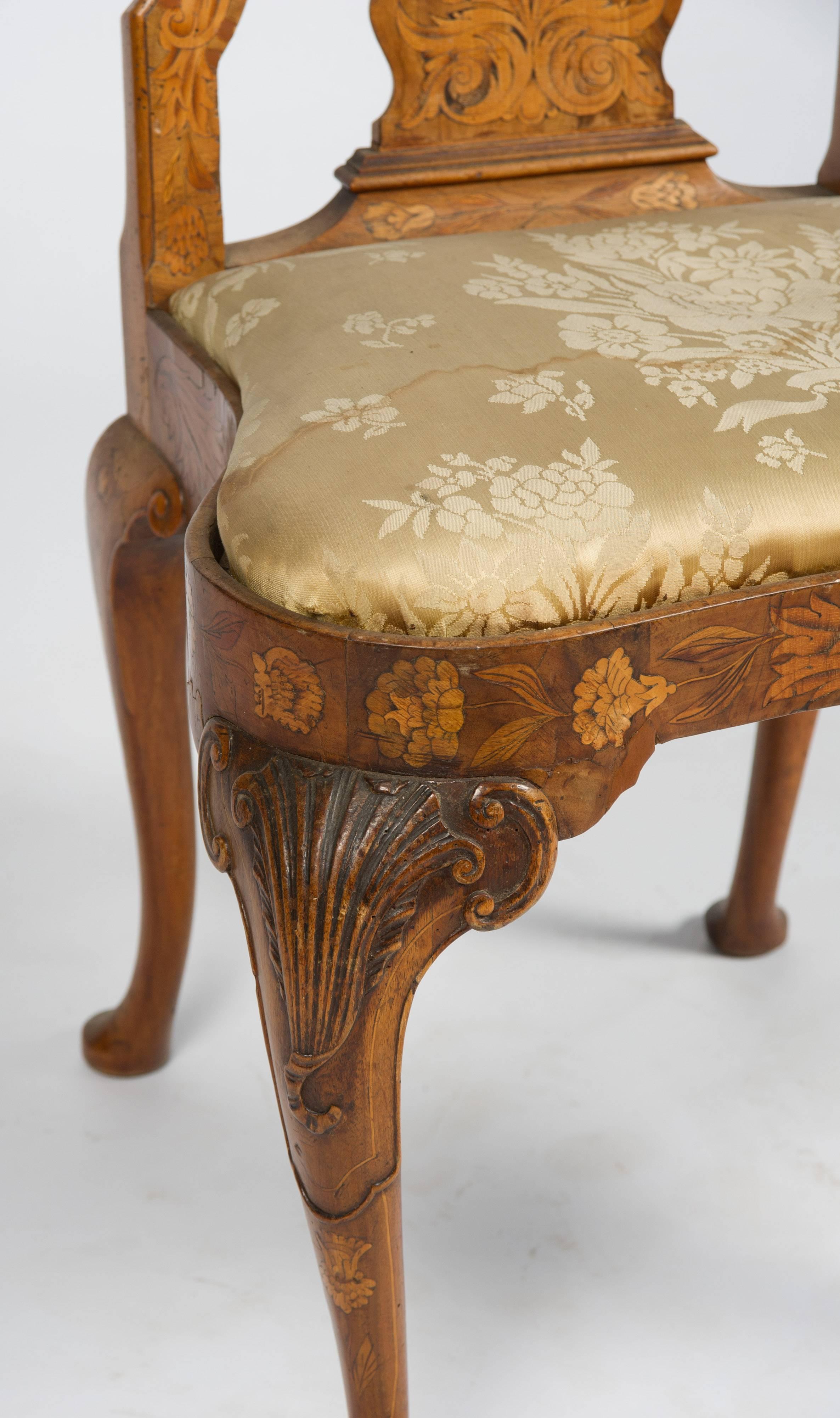 Fine Set of Four 18th Century Dutch Marquetry Side Chairs 3