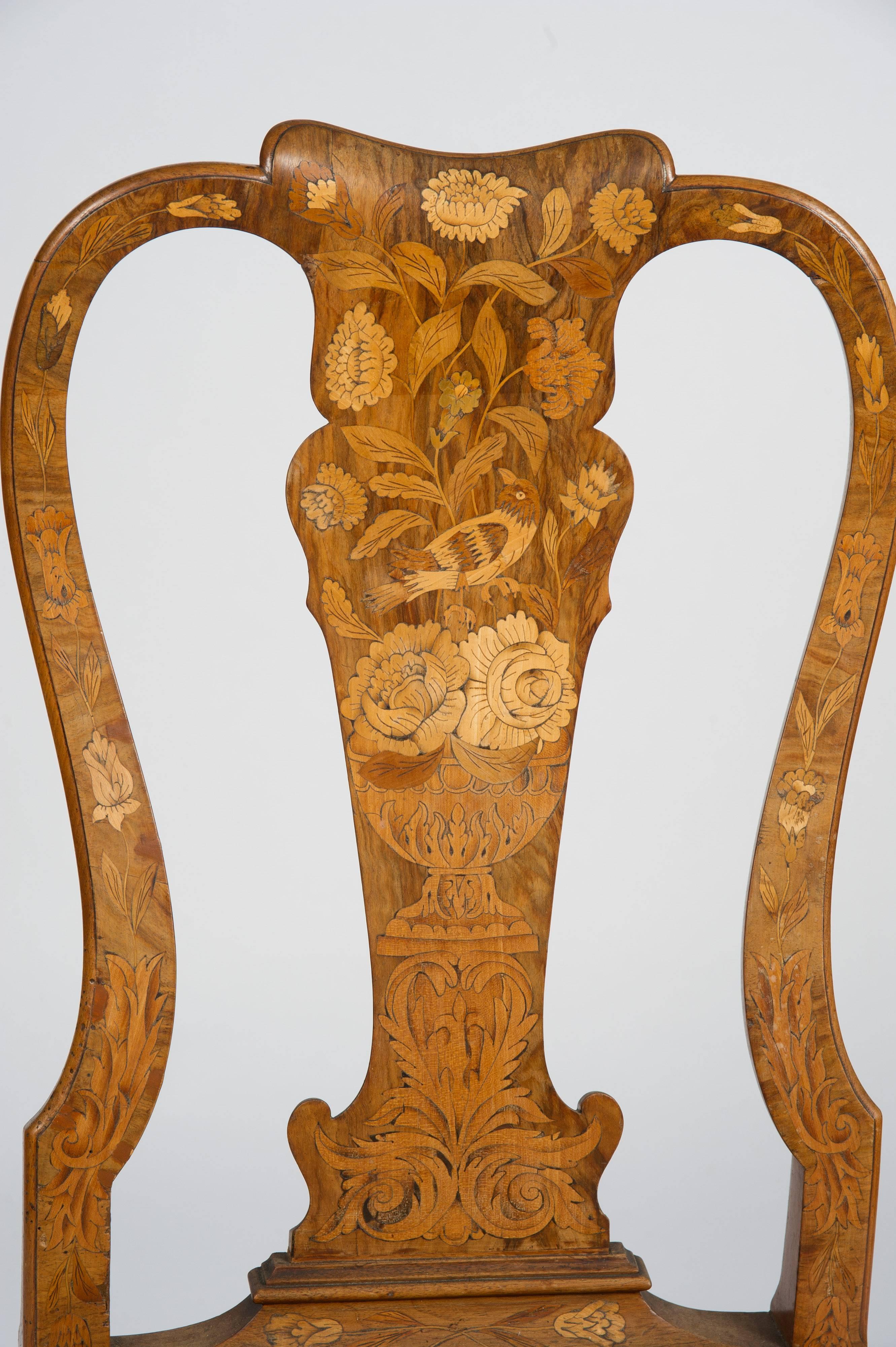 Fine Set of Four 18th Century Dutch Marquetry Side Chairs 4