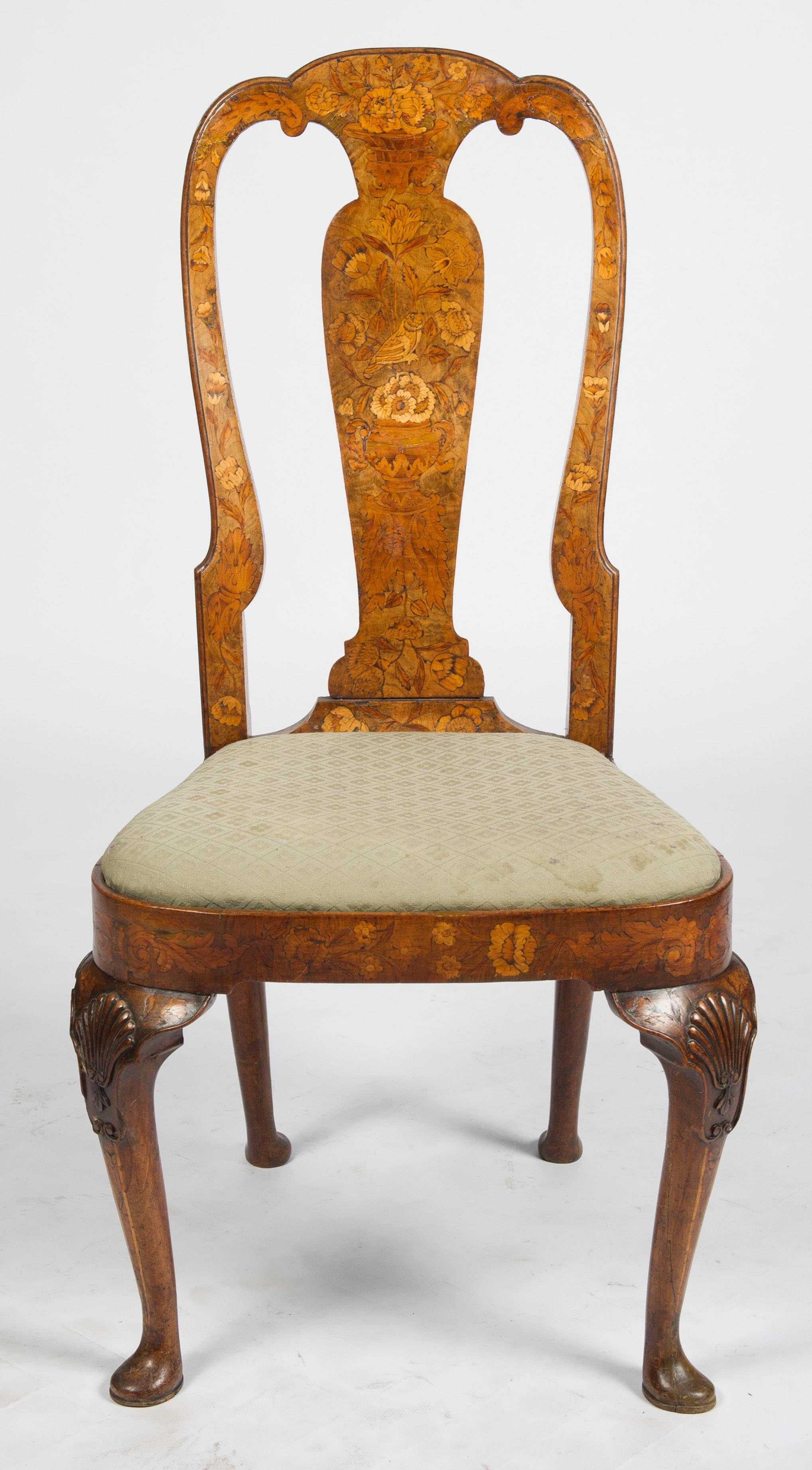 Ensemble de six chaises en marqueterie néerlandaise du 18ème siècle en vente 1