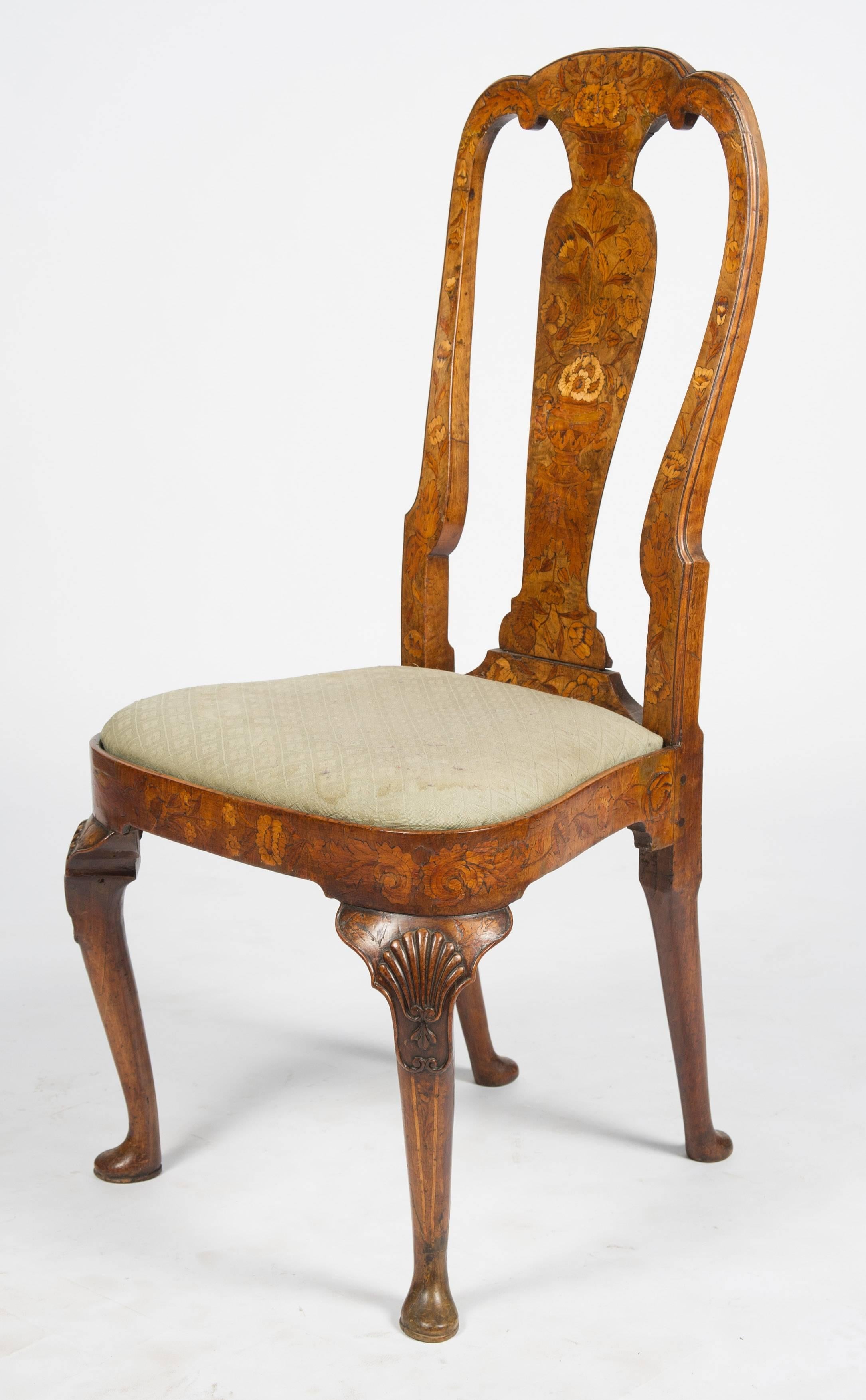 Set of Six 18th Century Dutch Marquetry Chairs For Sale 3