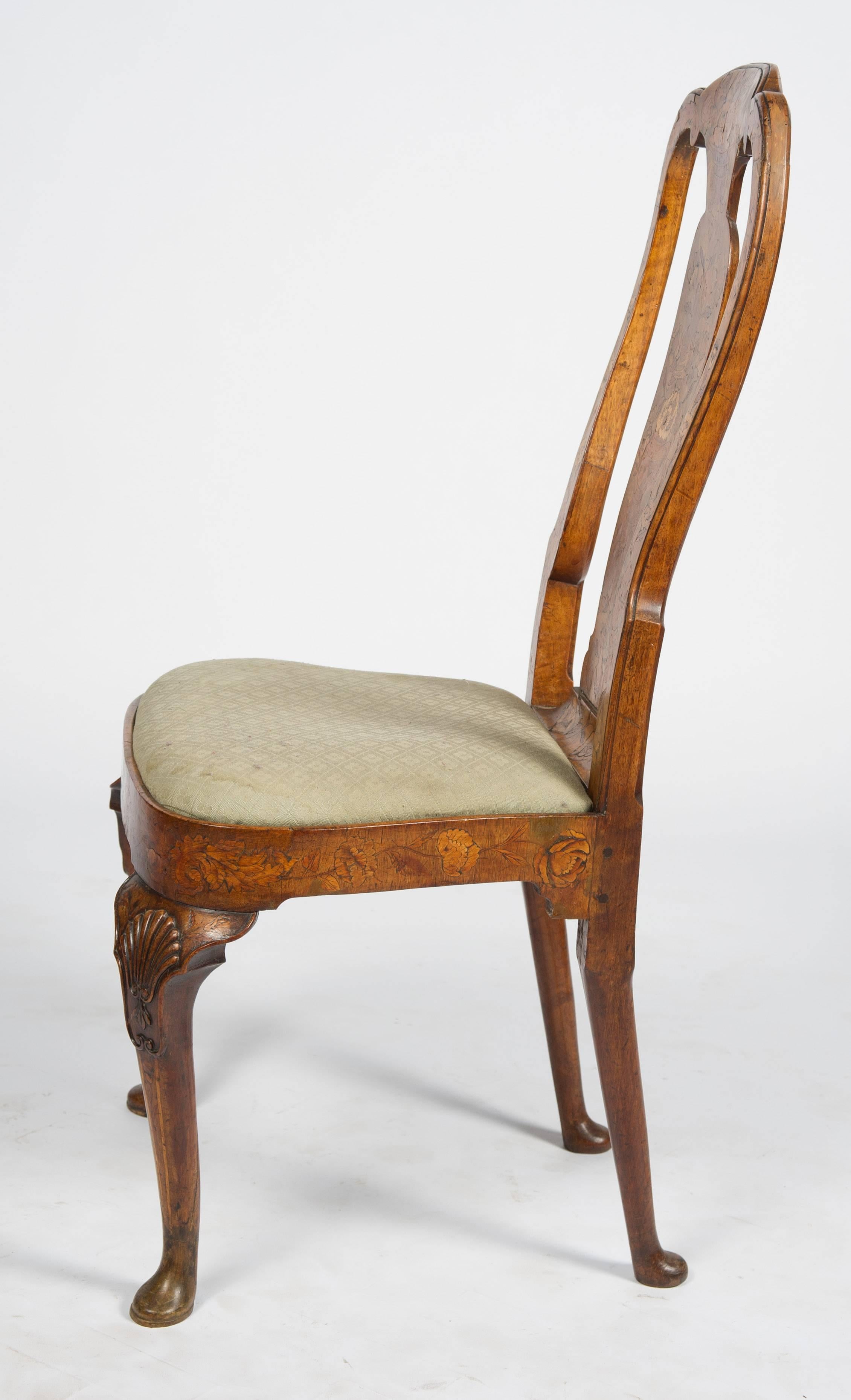 Set of Six 18th Century Dutch Marquetry Chairs For Sale 4
