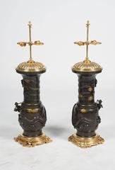 Large Pair of Japanese 19th Century Bronze Vases / Lamps