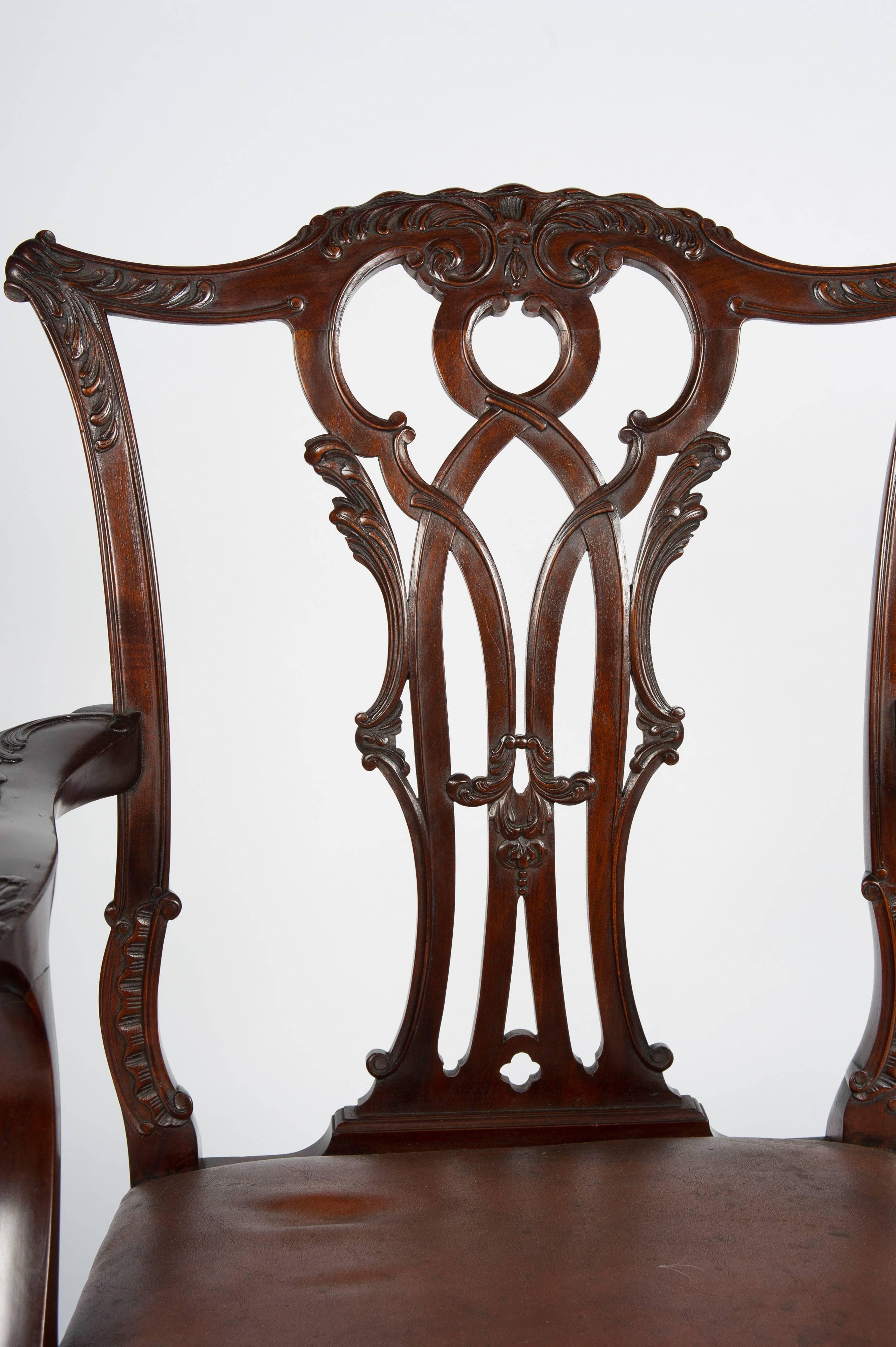 English Eight Chippendale Style Dining Chairs, 19th Century