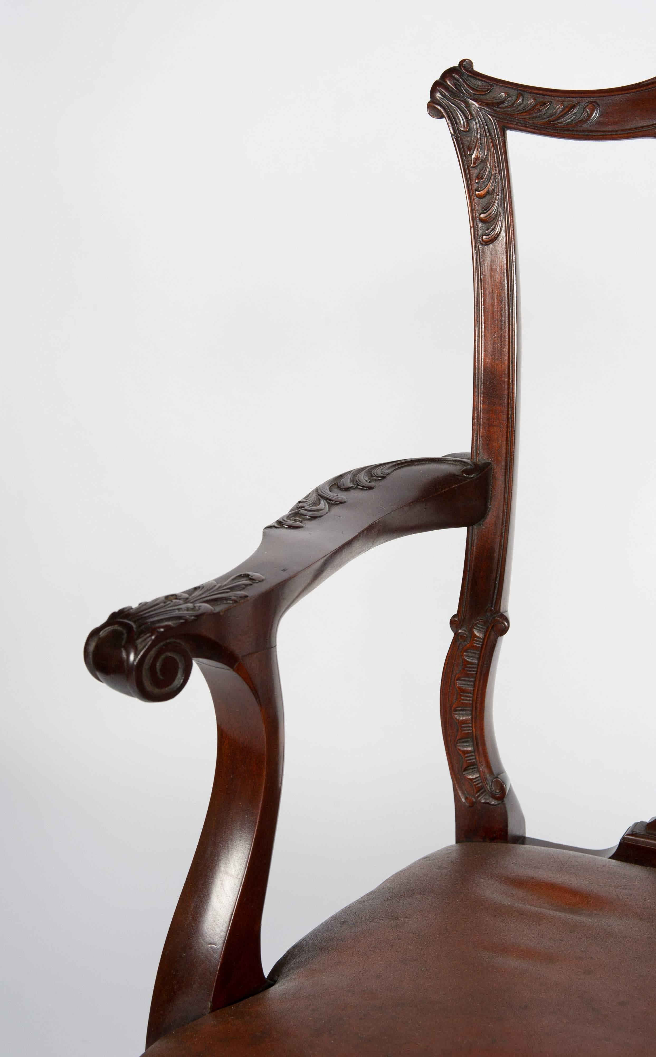 Carved Eight Chippendale Style Dining Chairs, 19th Century