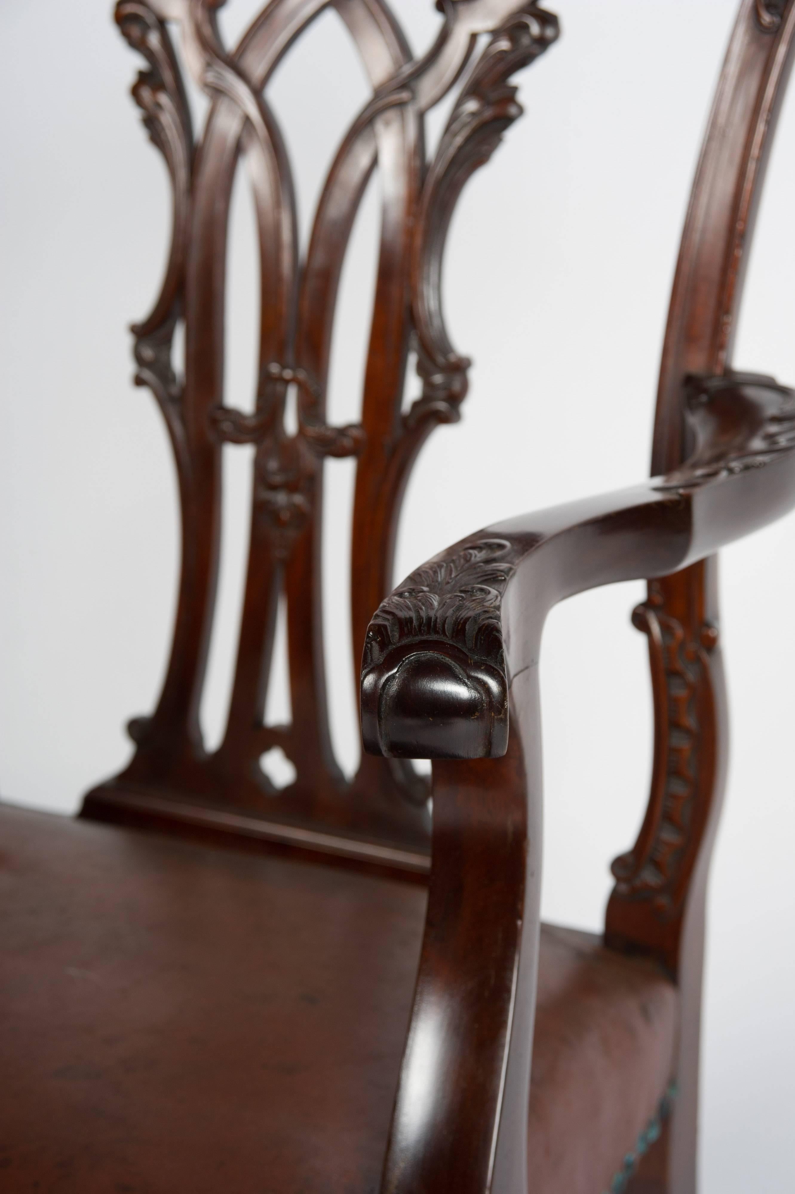 Eight Chippendale Style Dining Chairs, 19th Century 1