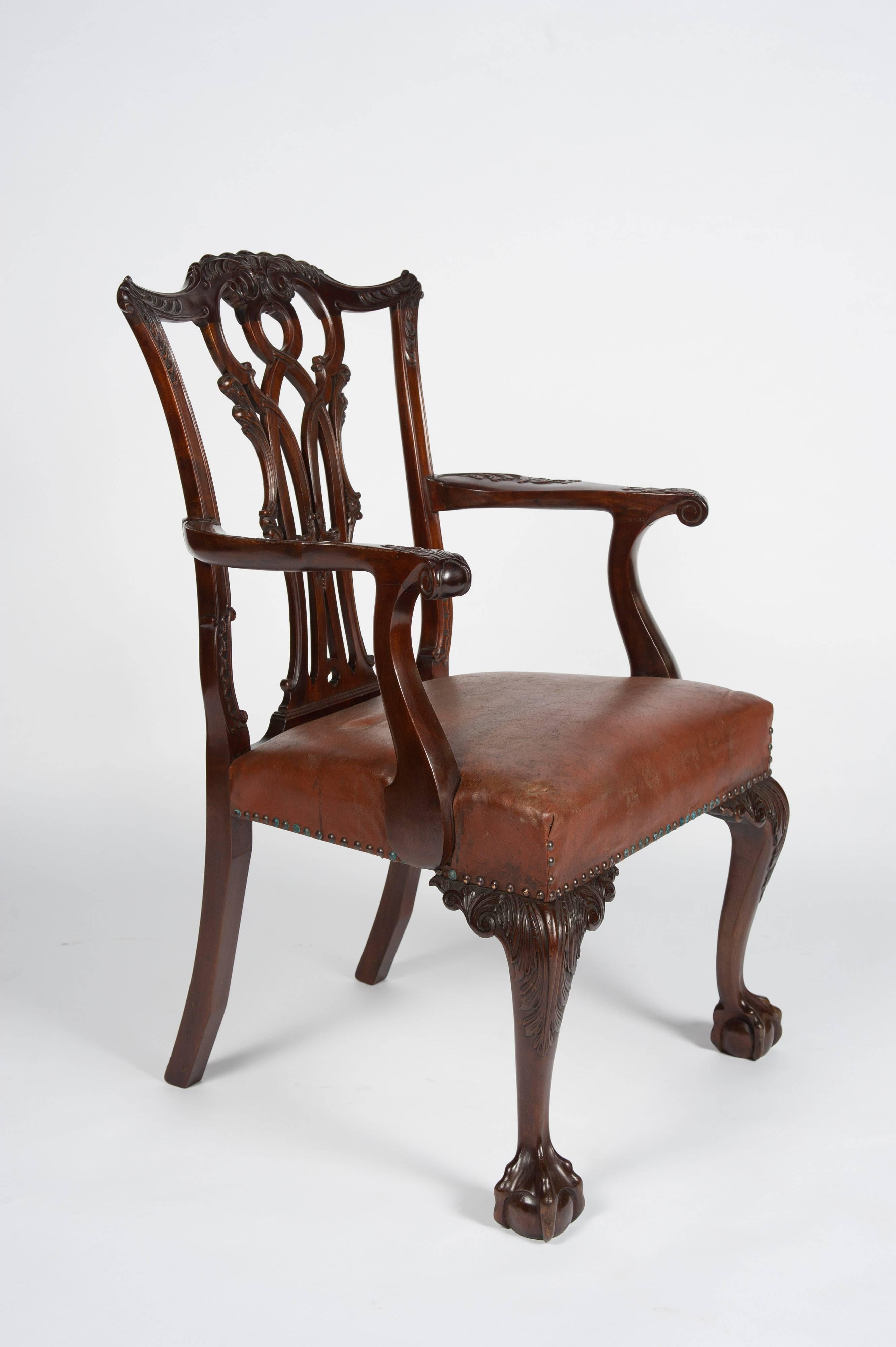 Eight Chippendale Style Dining Chairs, 19th Century 3