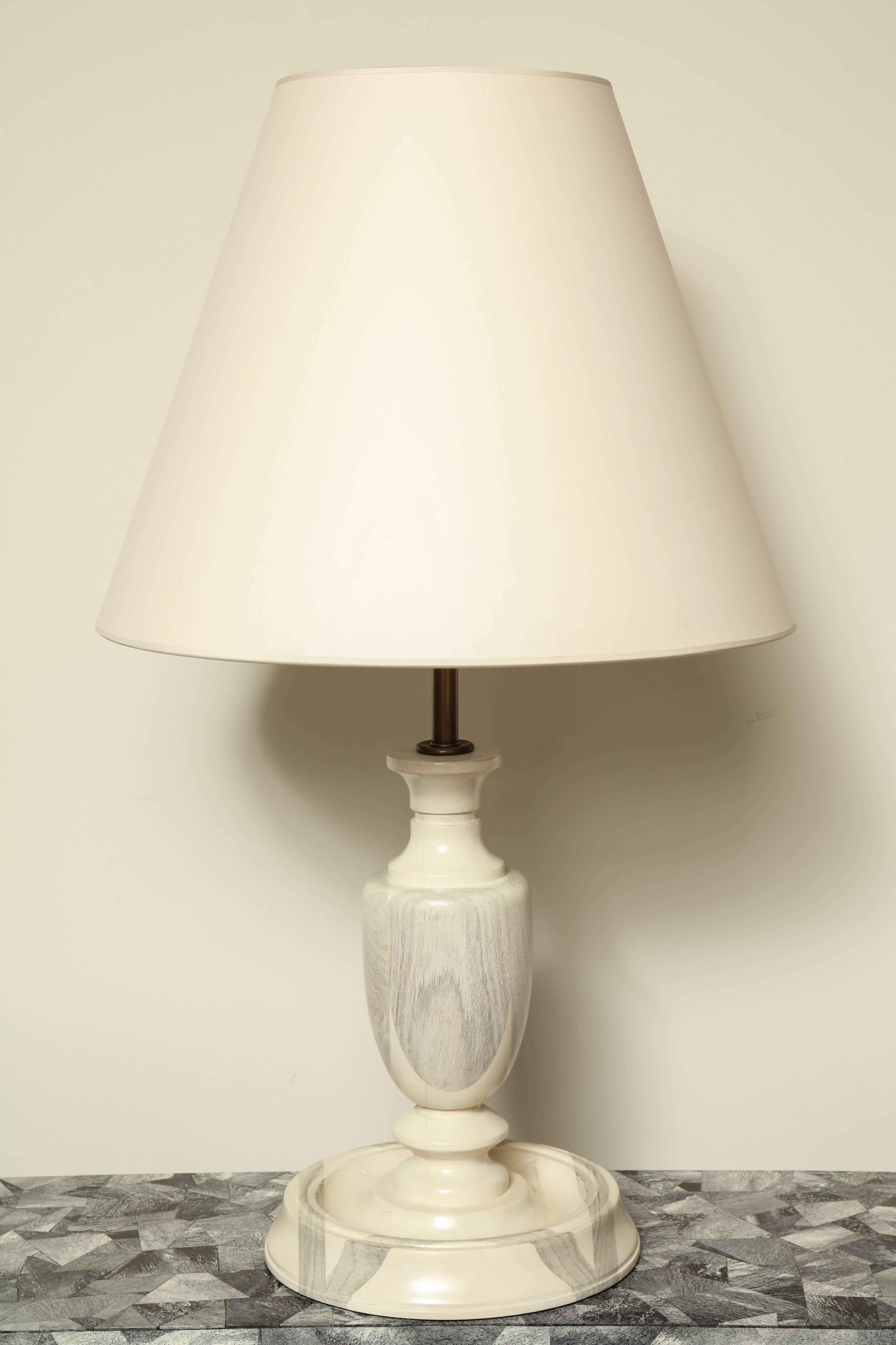 White washed oak table lamp with marquetry details, circa 1950.