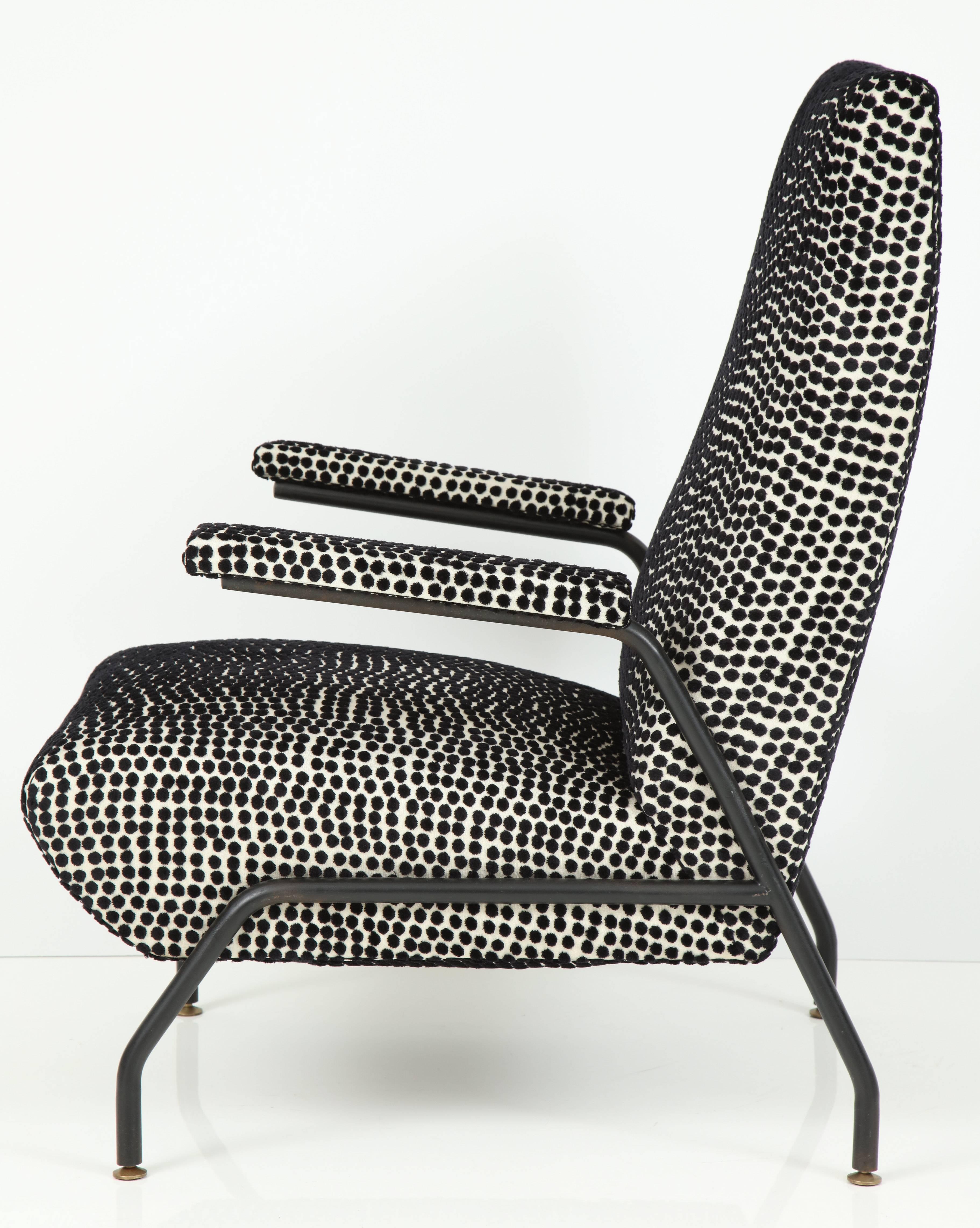 Italian Pair of Mid-Century Lounge Chairs with Black Enameled Steel Frame, Italy, 1960s