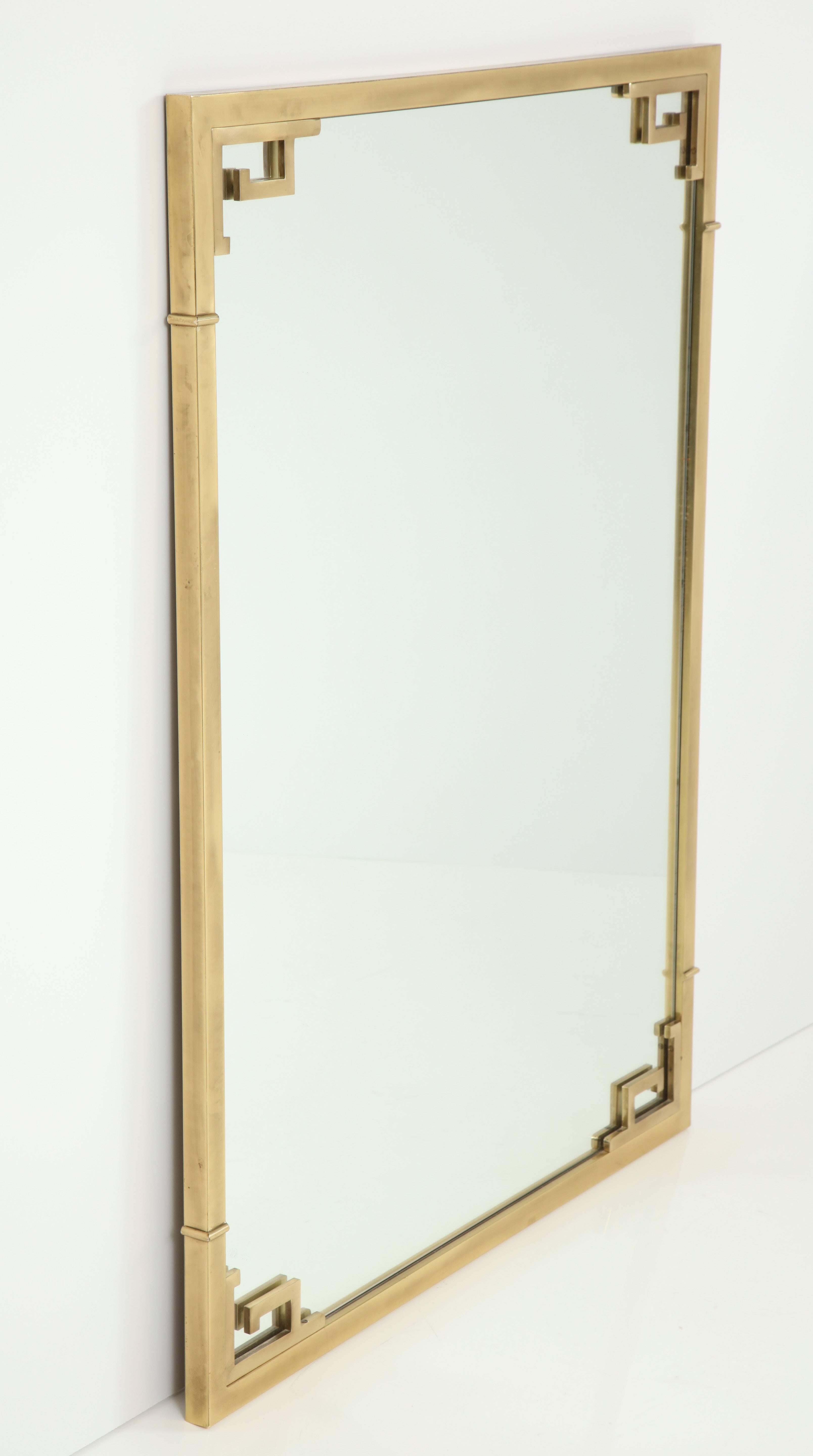 Large Italian Mid-Century Modern Greek Key Brass Wall Mirror In Excellent Condition In New York, NY