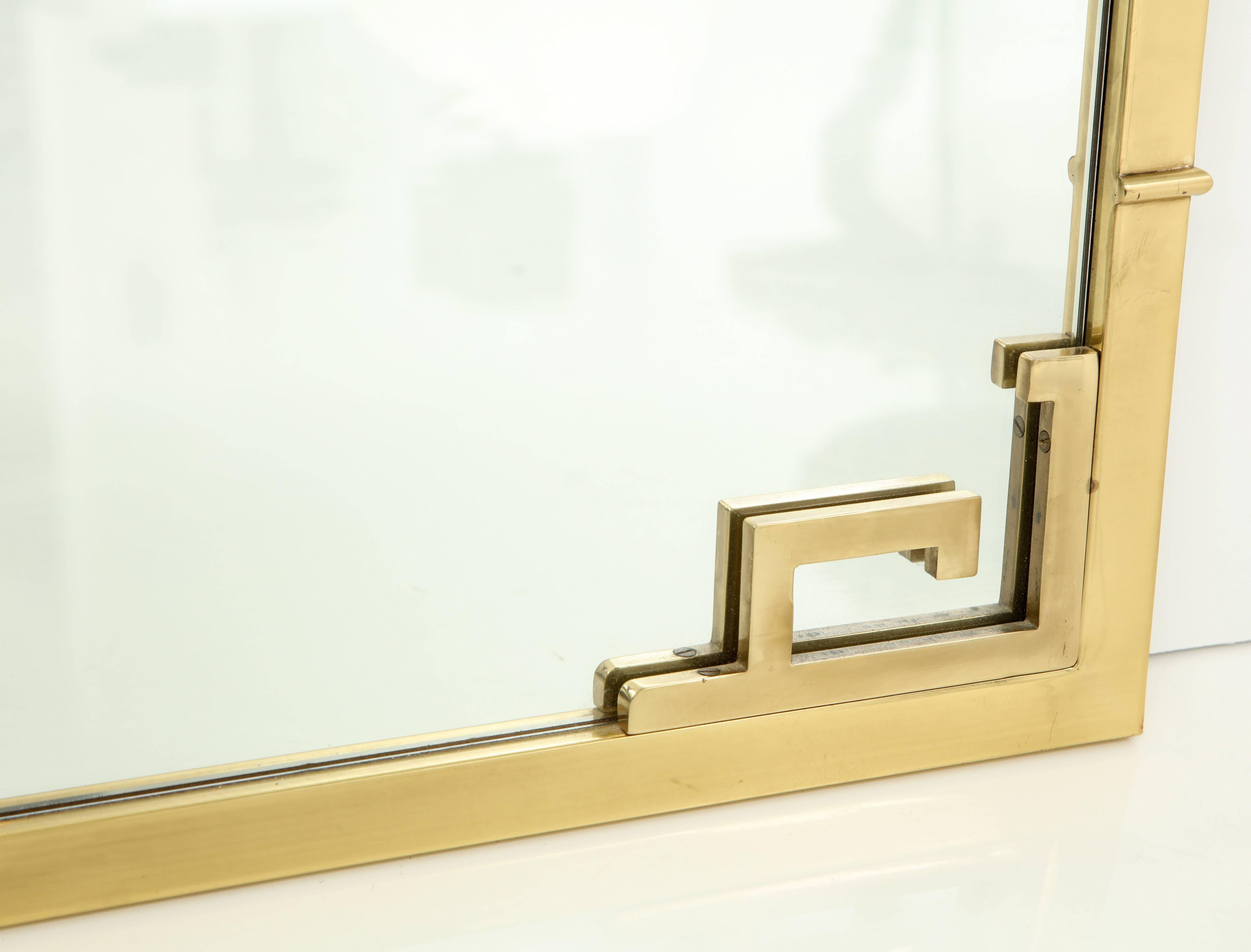 Large Italian Mid-Century Modern Greek Key Brass Wall Mirror 1