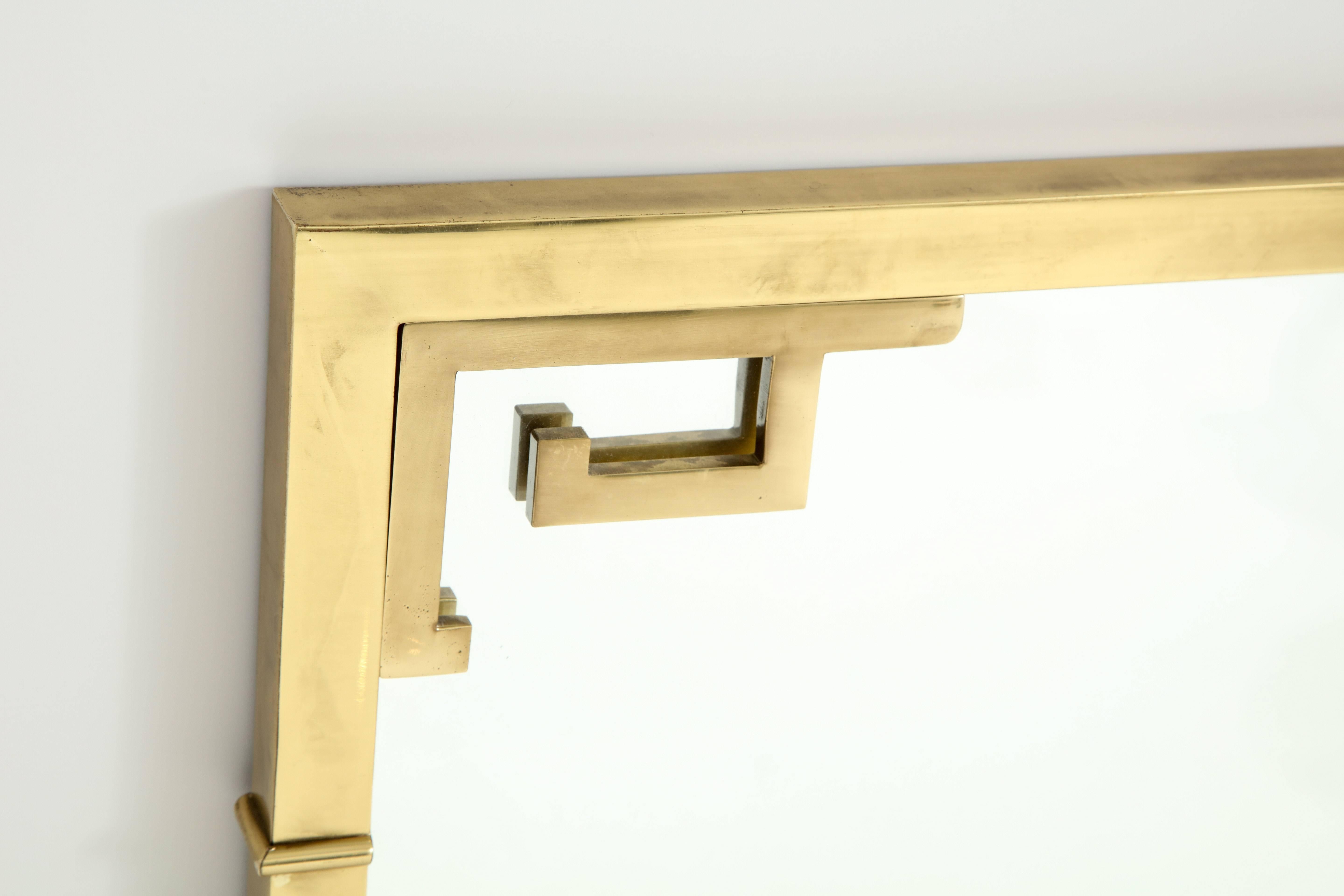 Large Italian Mid-Century Modern Greek Key Brass Wall Mirror 2