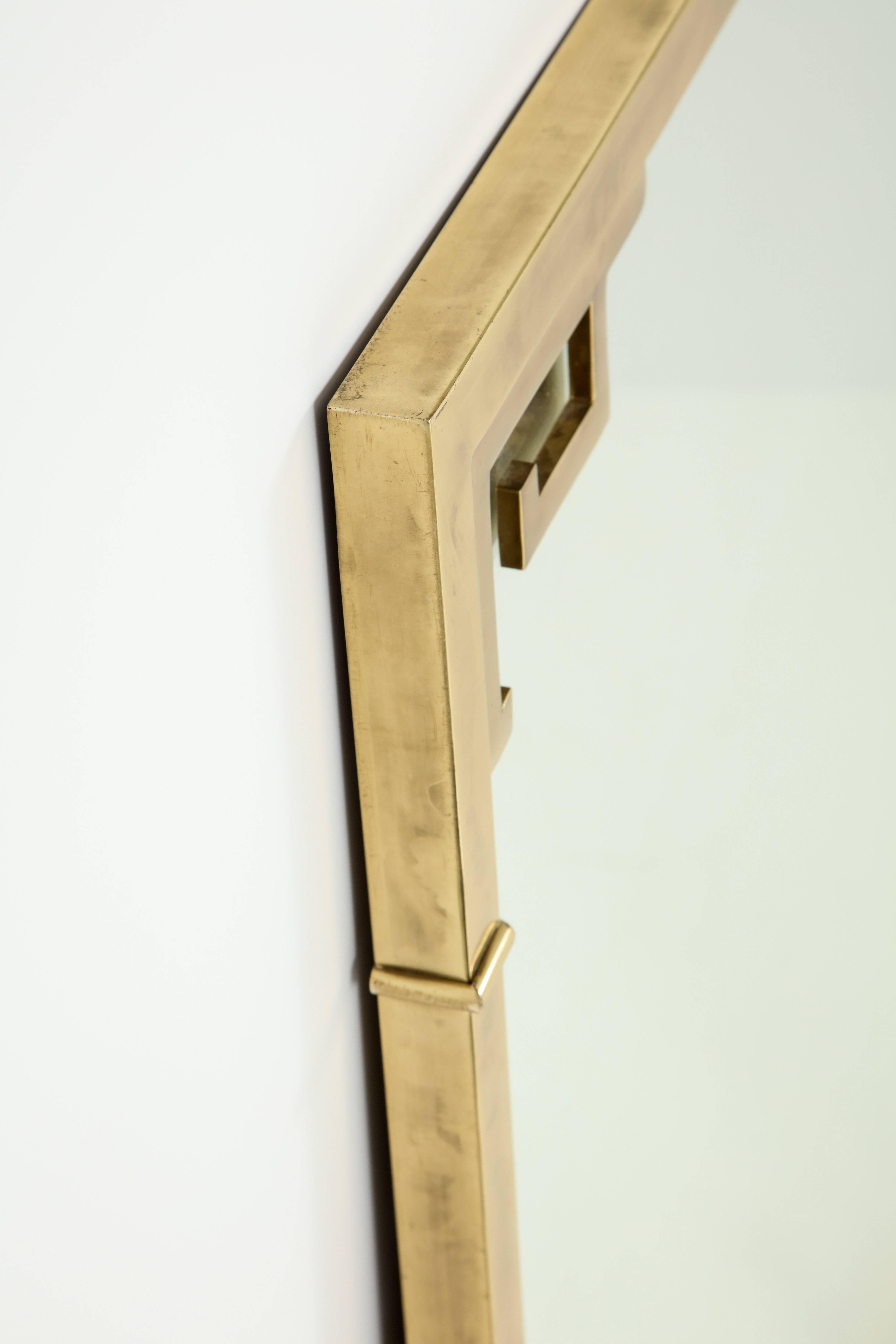 Large Italian Mid-Century Modern Greek Key Brass Wall Mirror 3