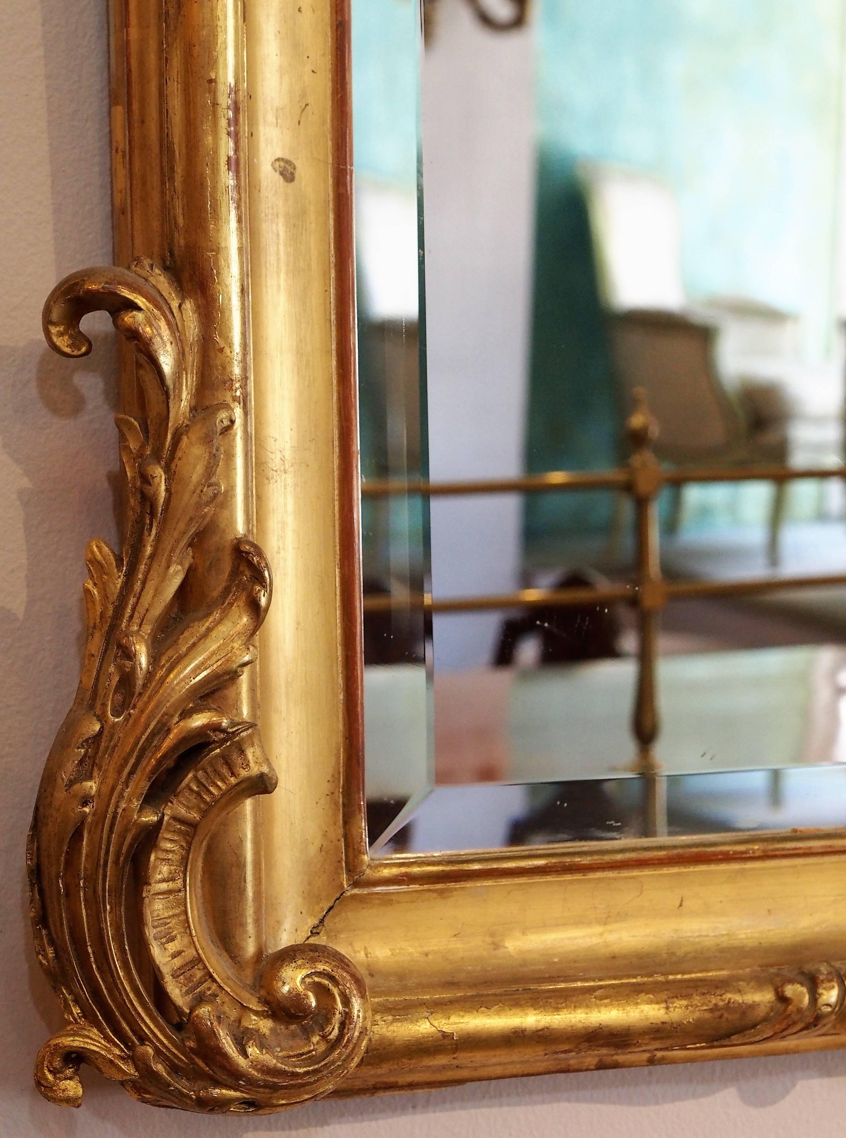 Mid-19th Century Finest Quality Antique French Gold Leaf Mirror with Beveled Glass, Cherub