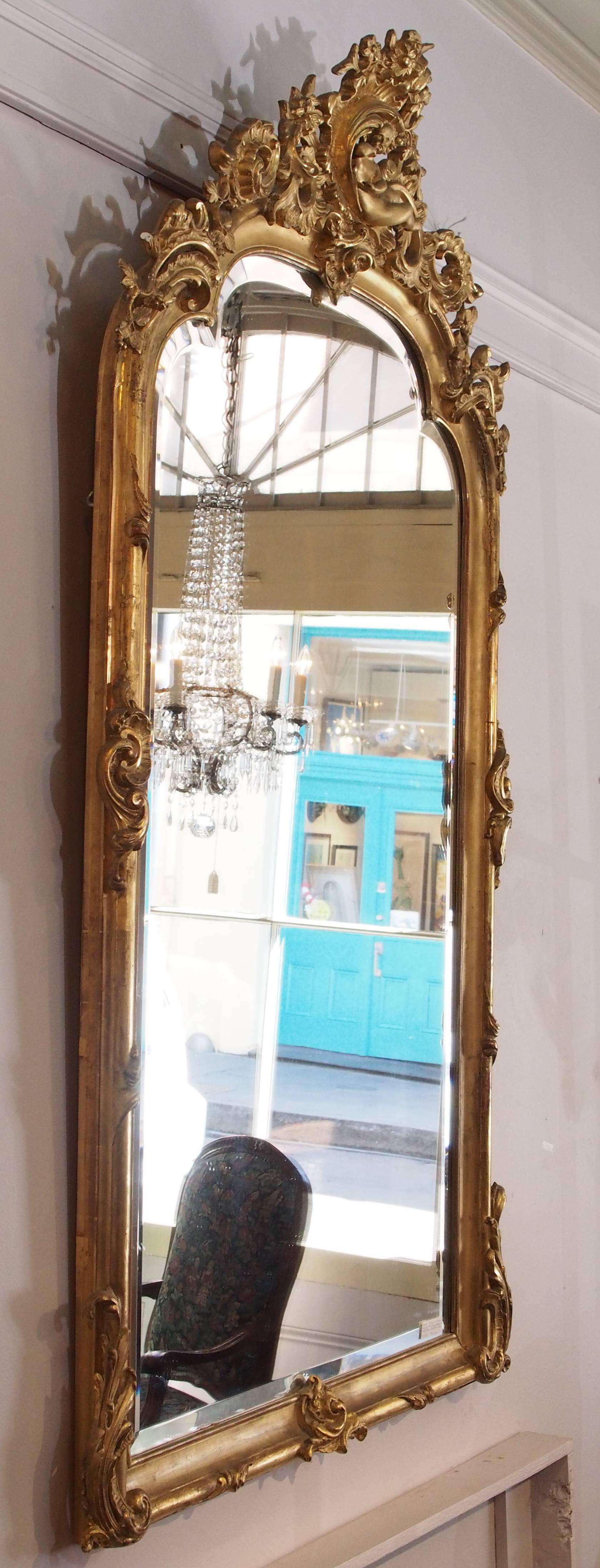 Finest Quality Antique French Gold Leaf Mirror with Beveled Glass