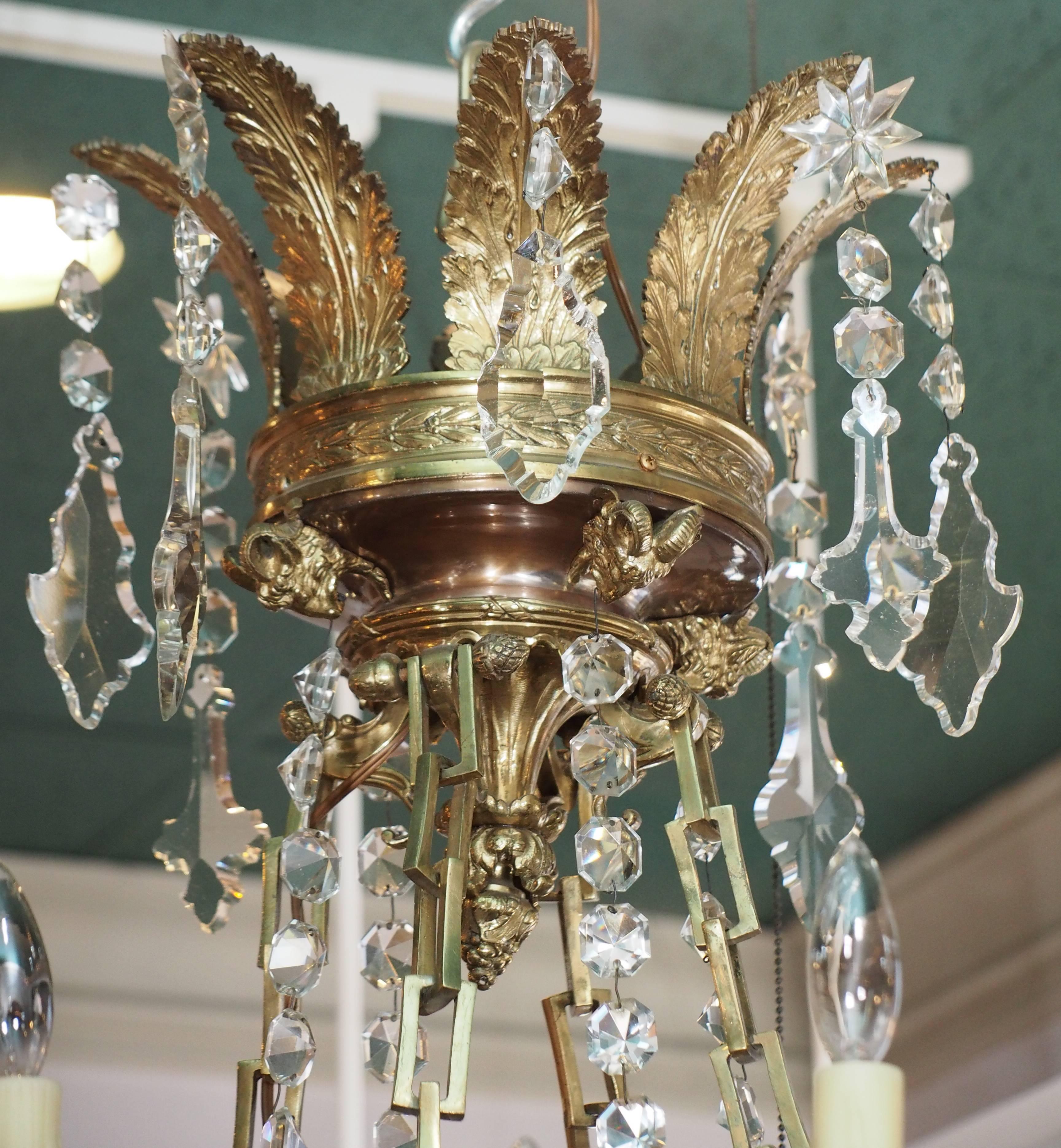 Napoleon III Antique French Empire Style Bronze Doré and Crystal Eighteen-Light Chandelier For Sale