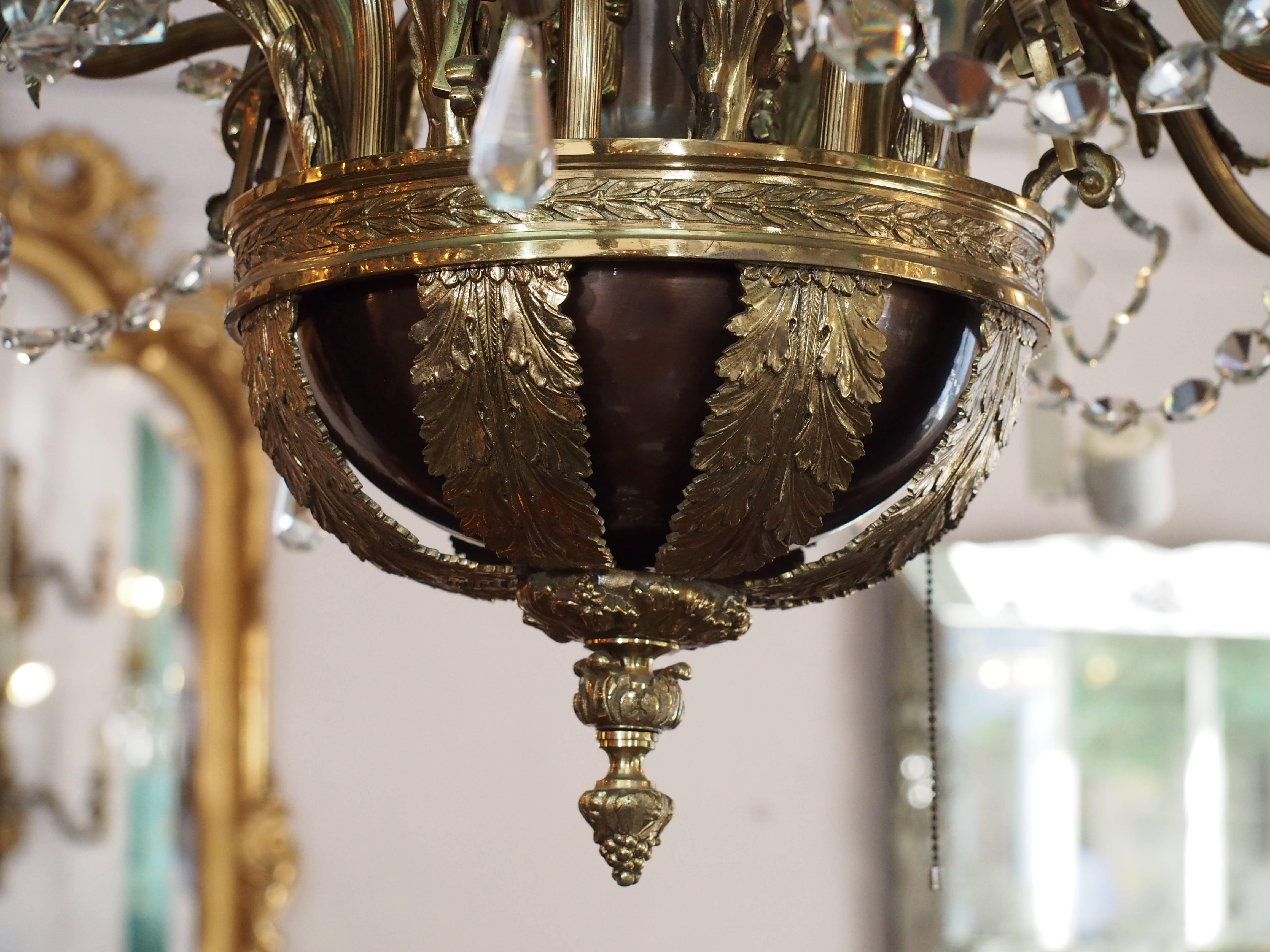 Mid-19th Century Antique French Empire Style Bronze Doré and Crystal Eighteen-Light Chandelier For Sale