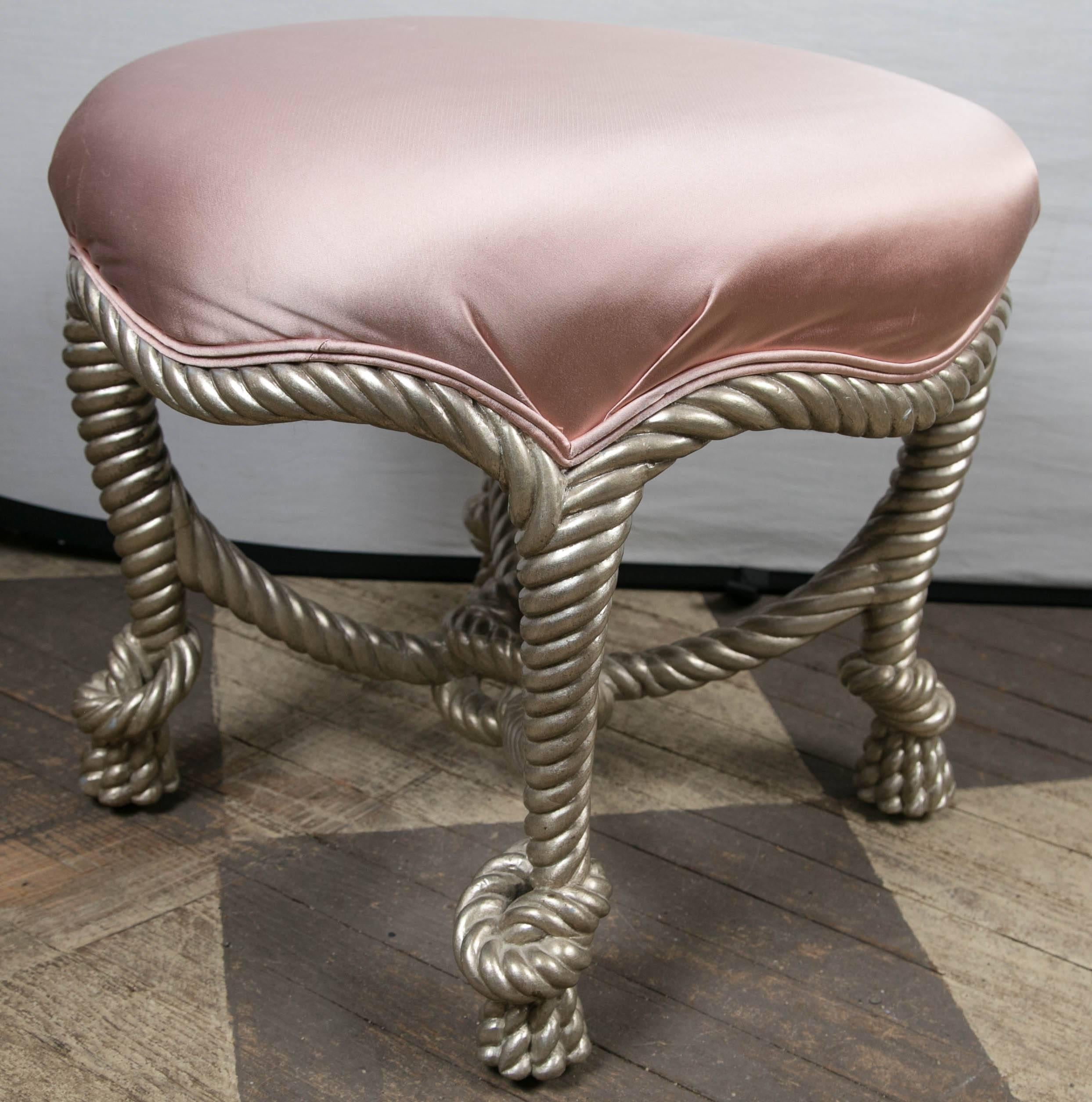 Pair of Fournier Style Silvered Rope Footstools In Good Condition For Sale In Woodbury, CT