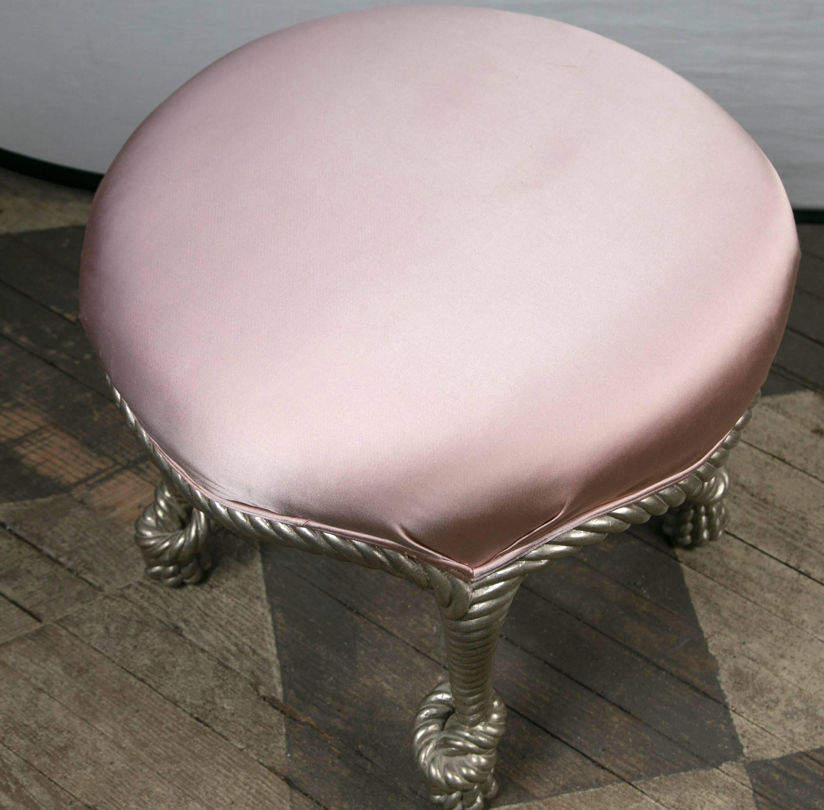 Pair of Fournier Style Silvered Rope Footstools For Sale 1