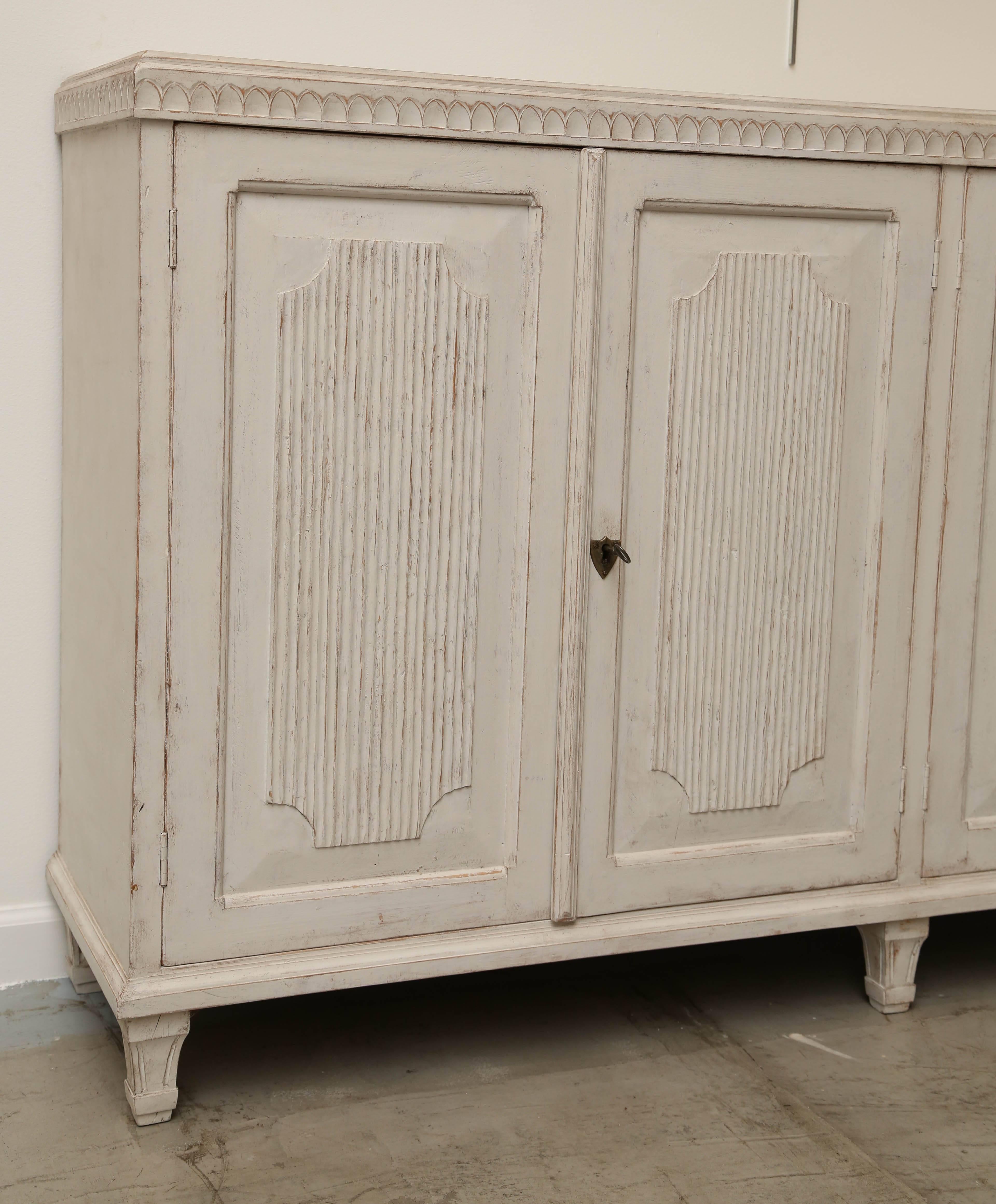 Antique Swedish Gustavian Painted Sideboard with Four Raised Panel Doors 2