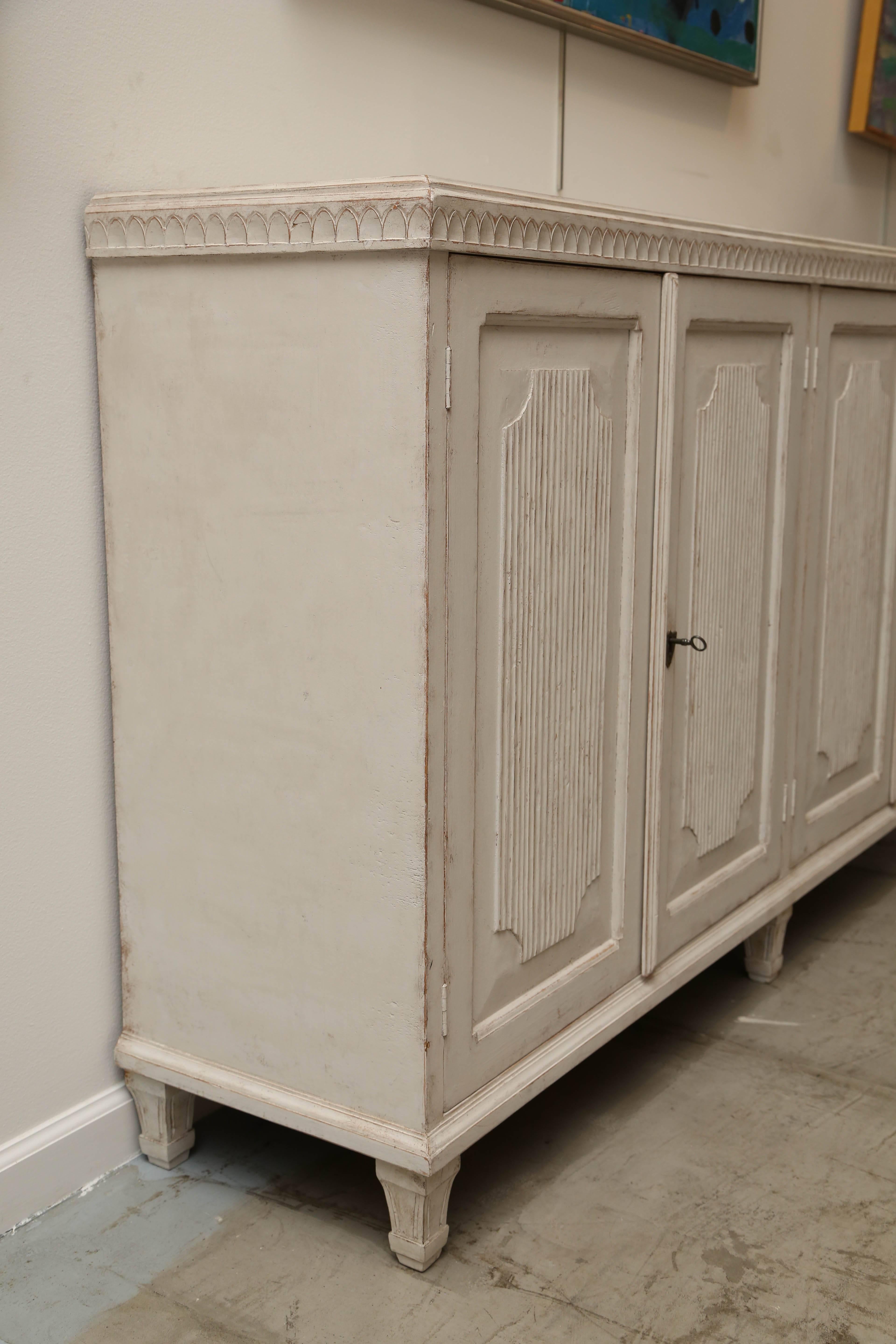 Antique Swedish Gustavian Painted Sideboard with Four Raised Panel Doors 5