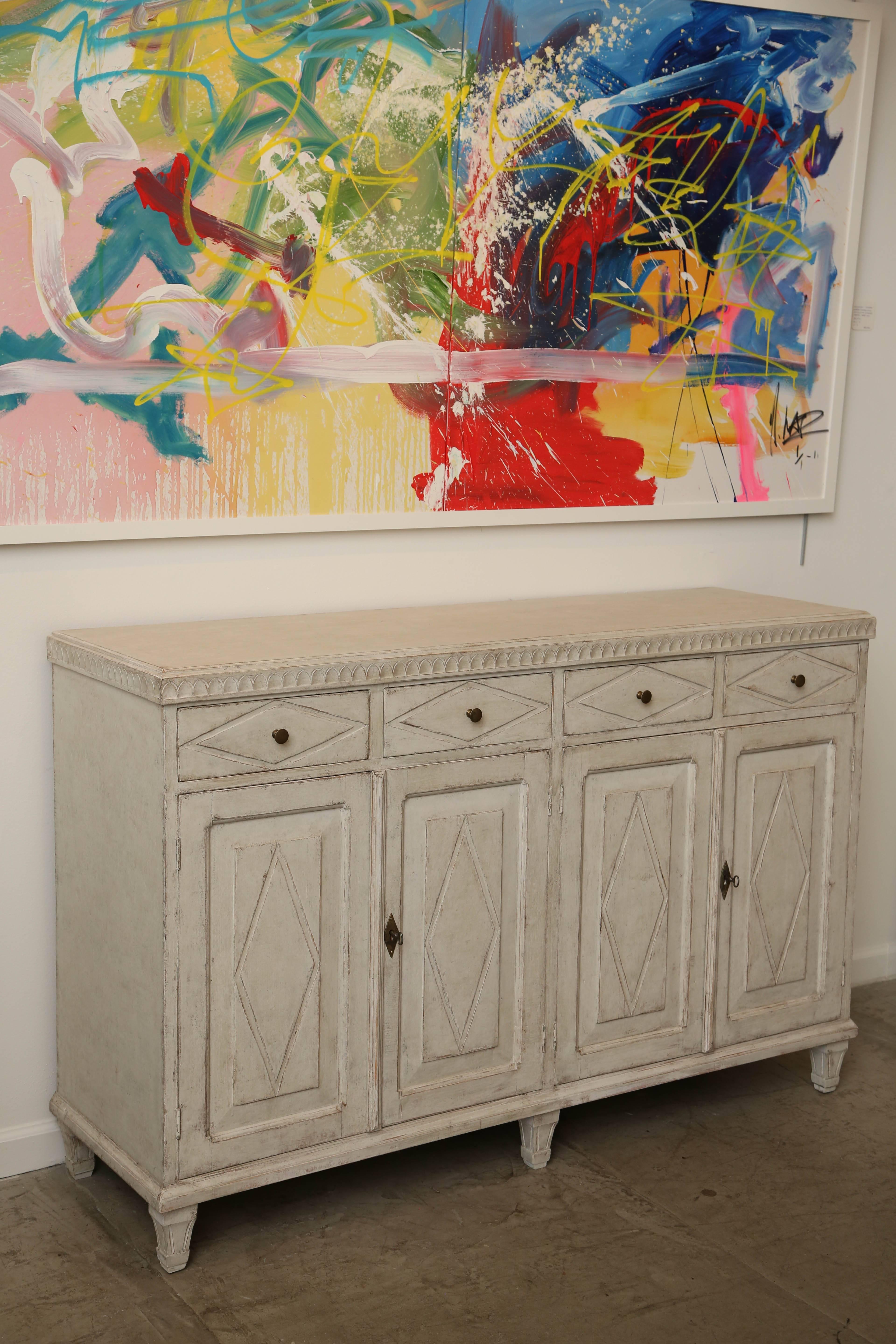 Antique Swedish Gustavian style Painted Four door sideboard 19th Century In Good Condition In West Palm Beach, FL