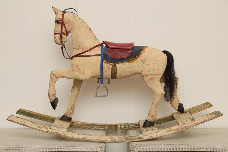 Antique Swedish Painted Rocking Horse by Gemla Mobler Early 20th Century For Sale 3