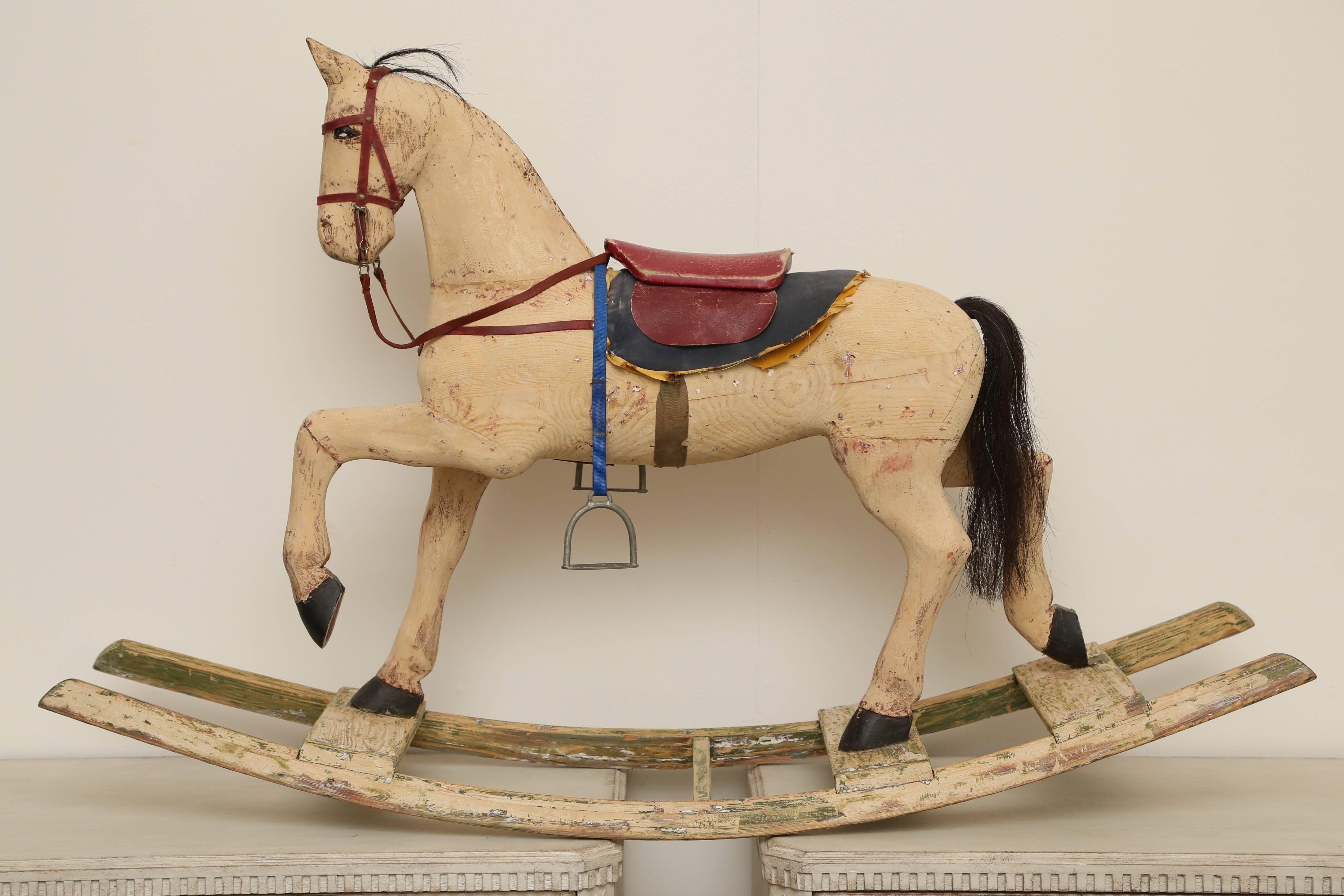 Antique Swedish Painted Rocking Horse by Gemla Mobler Early 20th Century For Sale 1