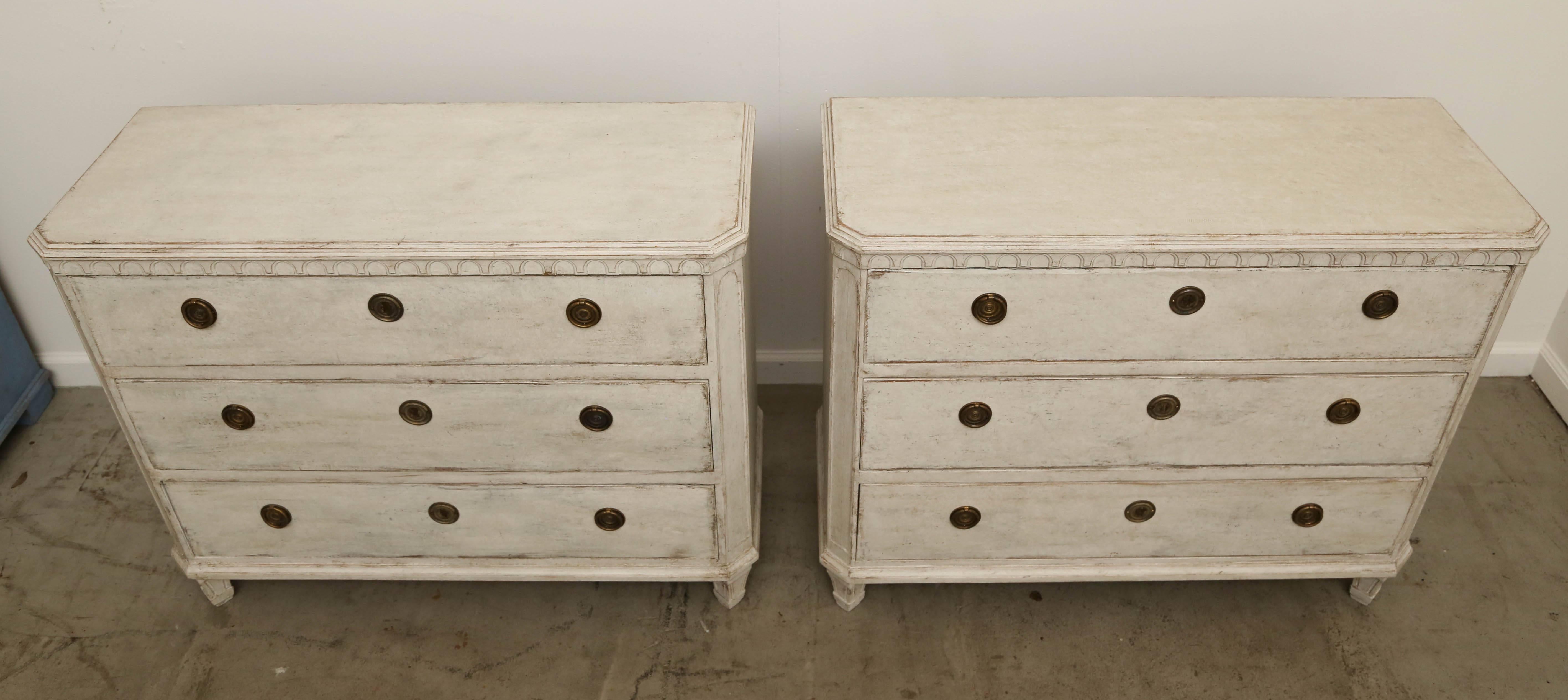 Wood Pair of Antique Swedish Gustavian Style Painted Chests, Late 19th Century
