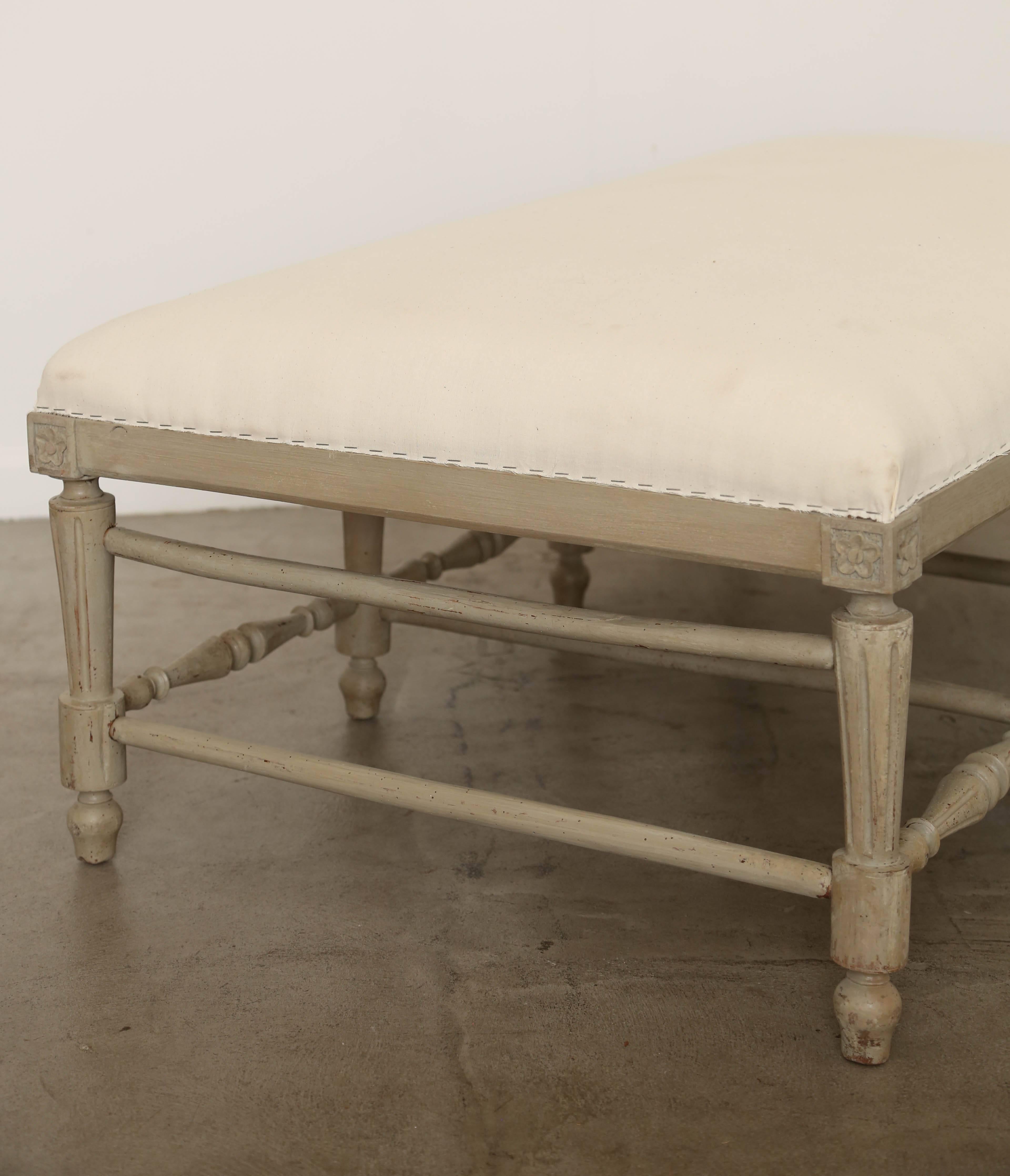 Antique Swedish Gustavian Large Painted Bench, Mid-19th Century 3