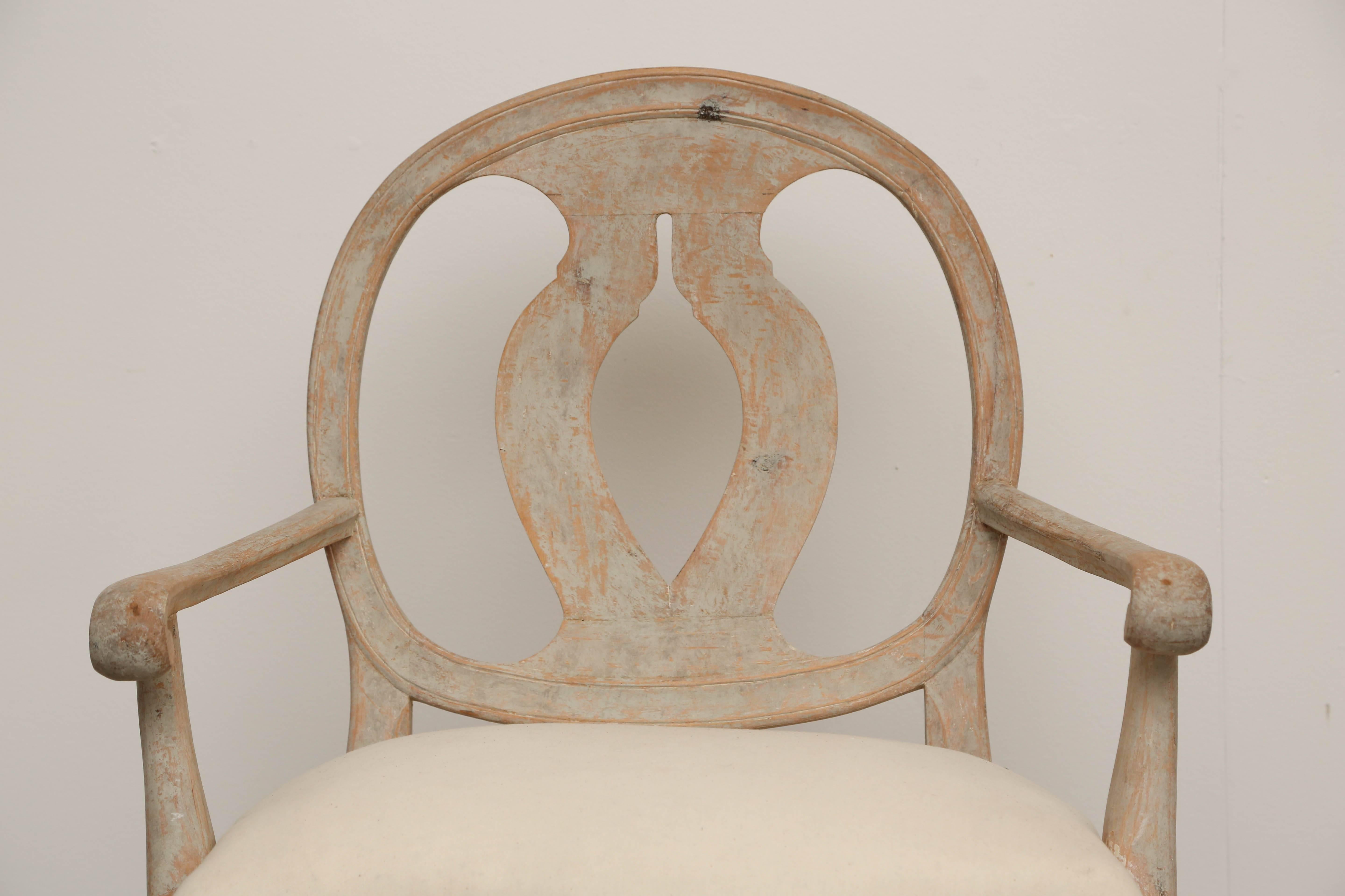 Painted Pair of Antique Swedish Late Gustavian Armchairs, 19th Century