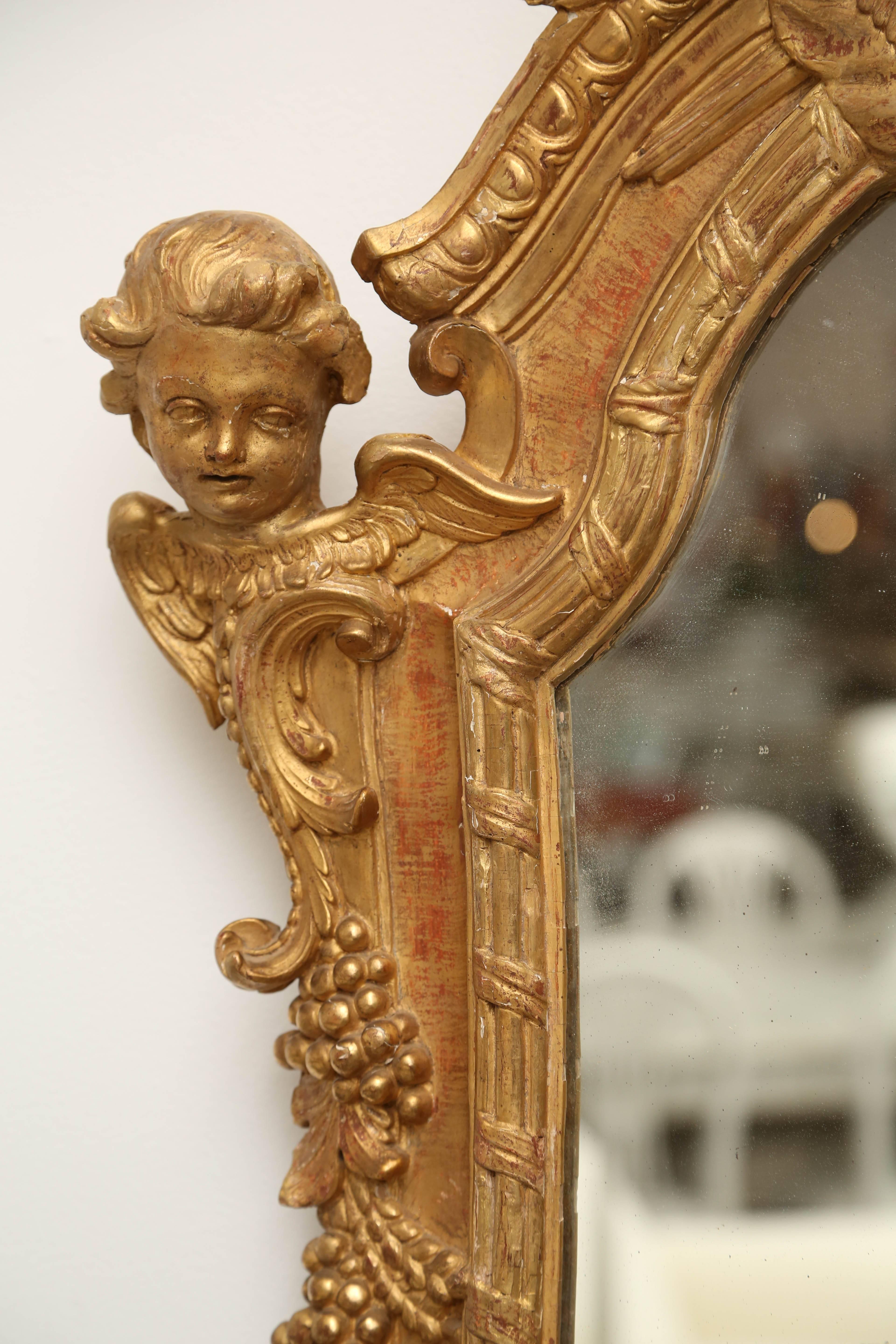Gilt Antique Baroque Gilded Wooden Mirror, 18th Century