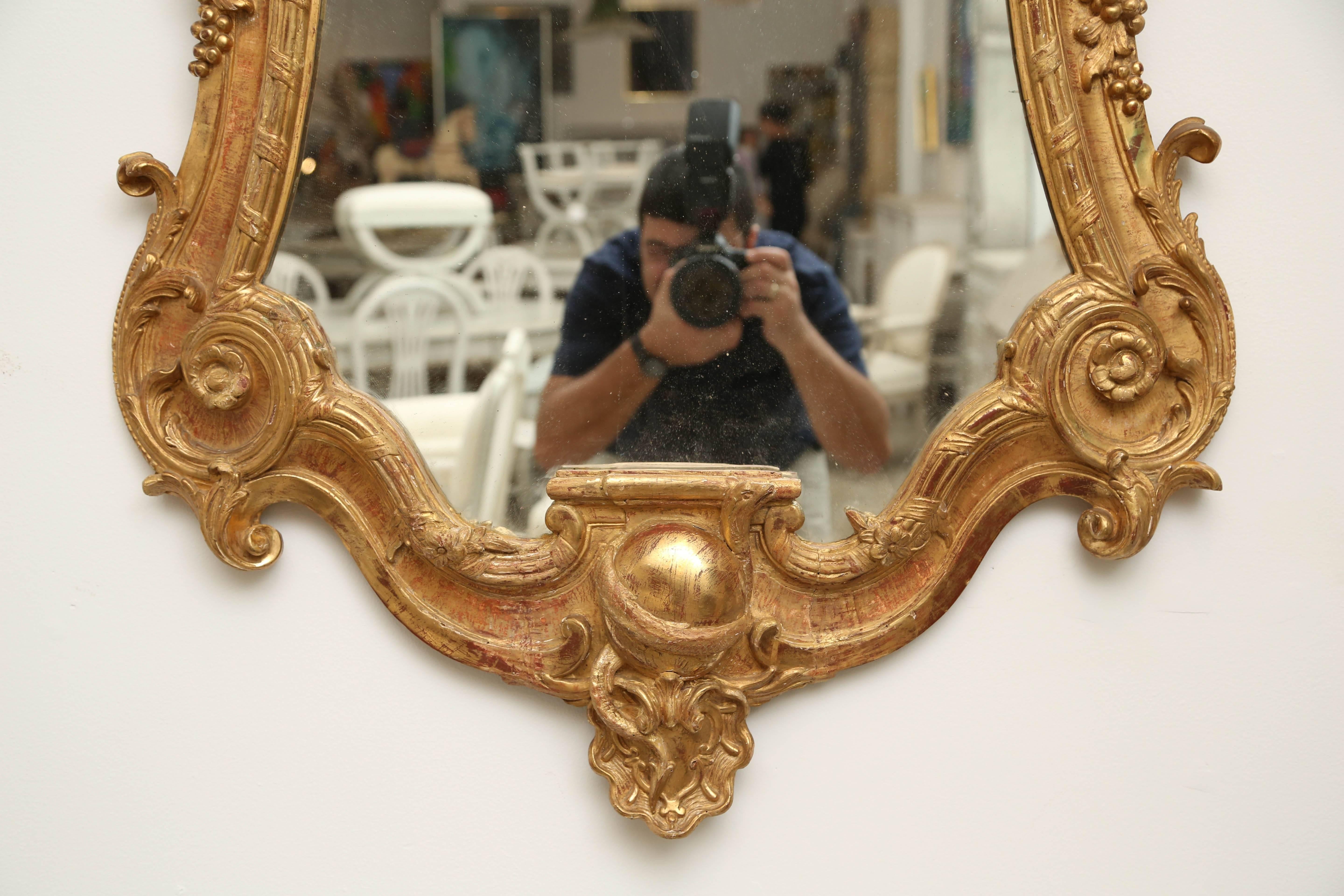 Antique Baroque Gilded Wooden Mirror, 18th Century In Good Condition In West Palm Beach, FL