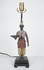 Pair of Unique Table Lamps with Arabian Figurines Holding Abalone Serving Trays