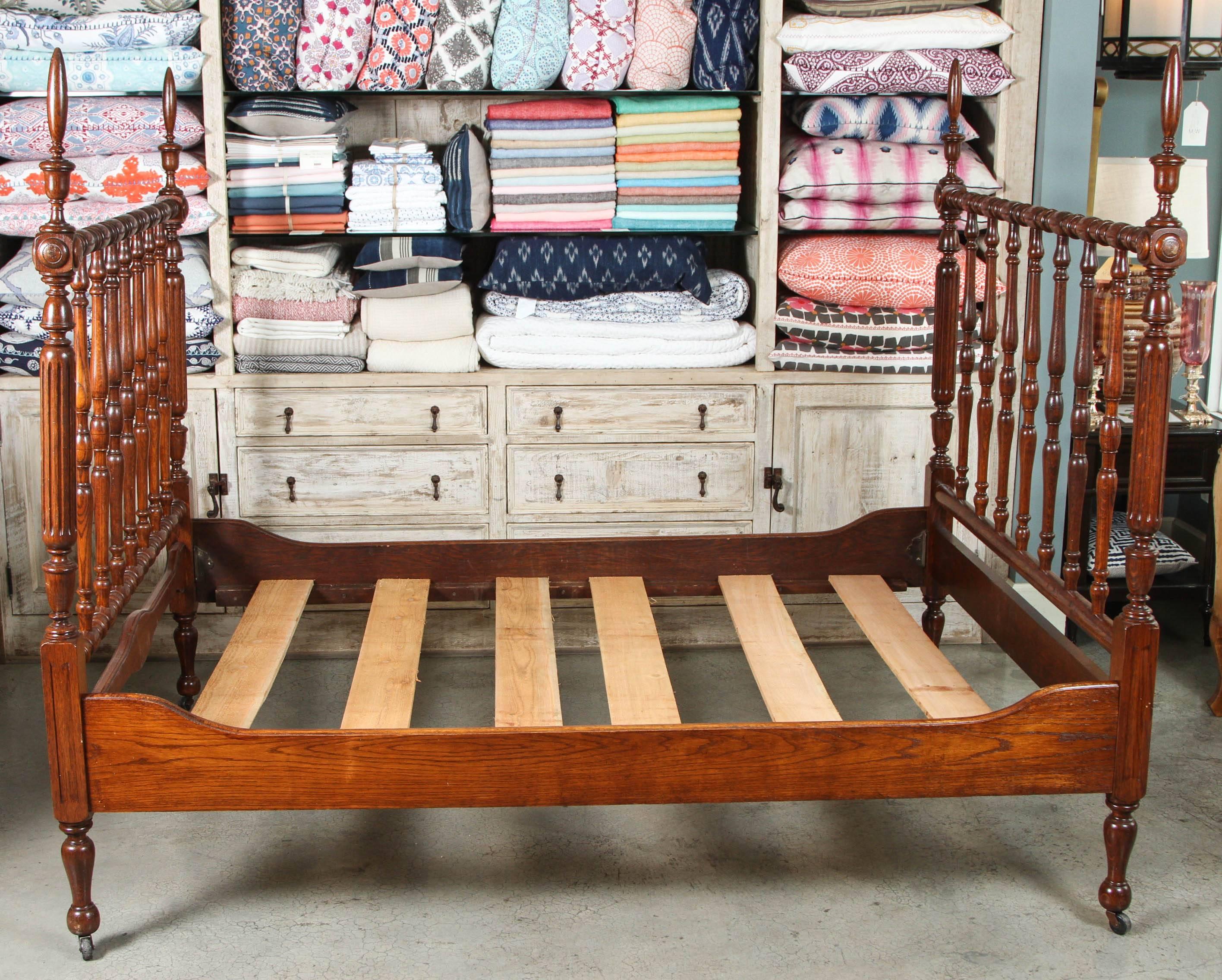  1930s Walnut Spindle Full Sized Bed Frame, Newly Polished In Excellent Condition In Pasadena, CA
