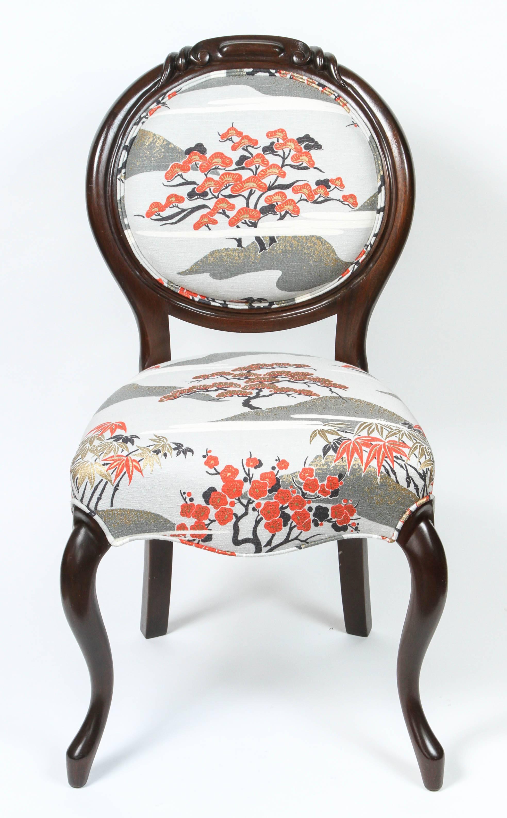 Newly Refinished Victorian Side Chair in Japanese Motif In Excellent Condition In Pasadena, CA