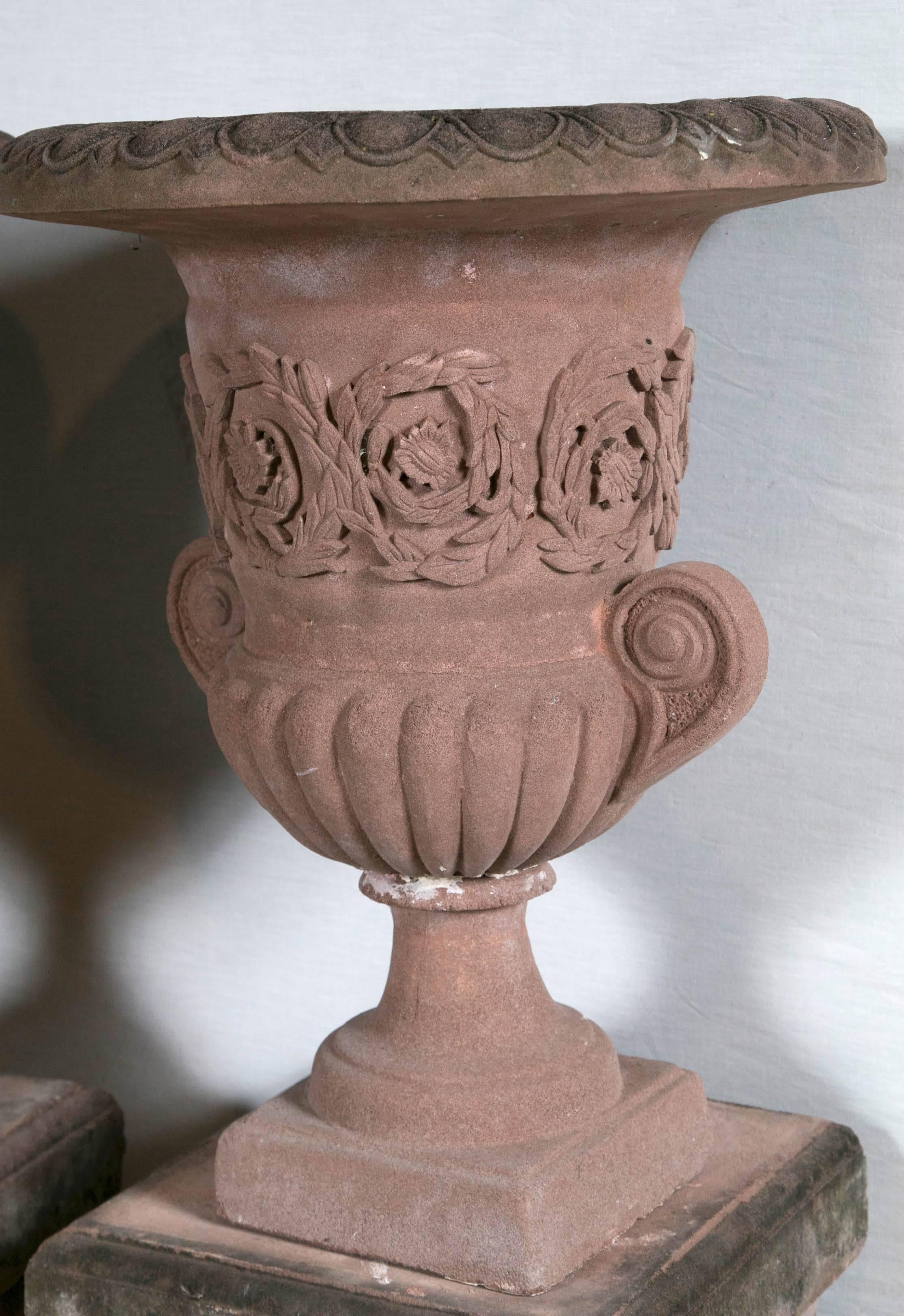 Pair of English Terra Cotta Urns For Sale 2