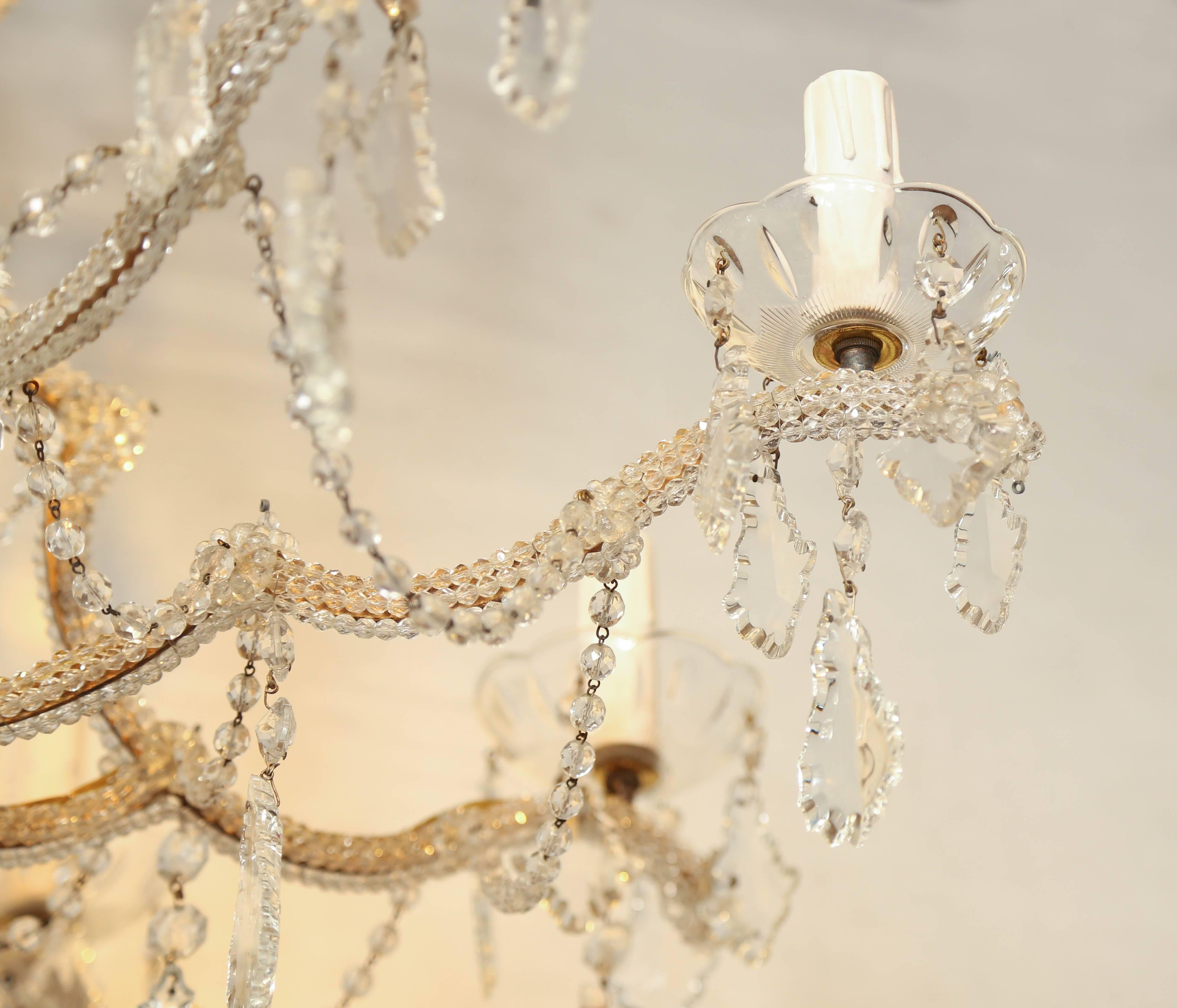 Early 20th Century Bead Encrusted Italian Maria Theresa Beaded Eight-Light Chandelier For Sale