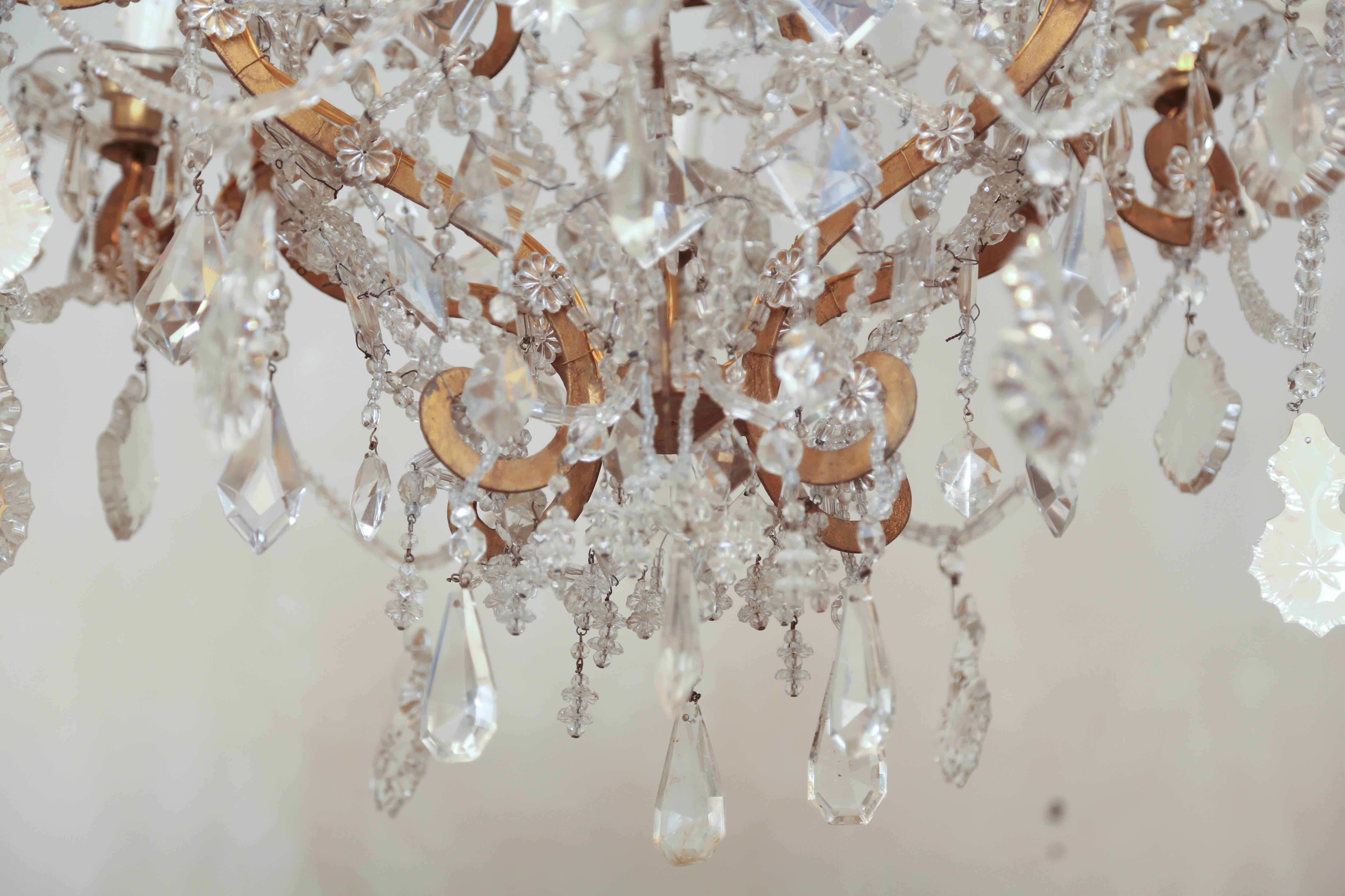 Italian Crystal Basket-Form Six-Light Chandelier In Excellent Condition For Sale In West Palm Beach, FL