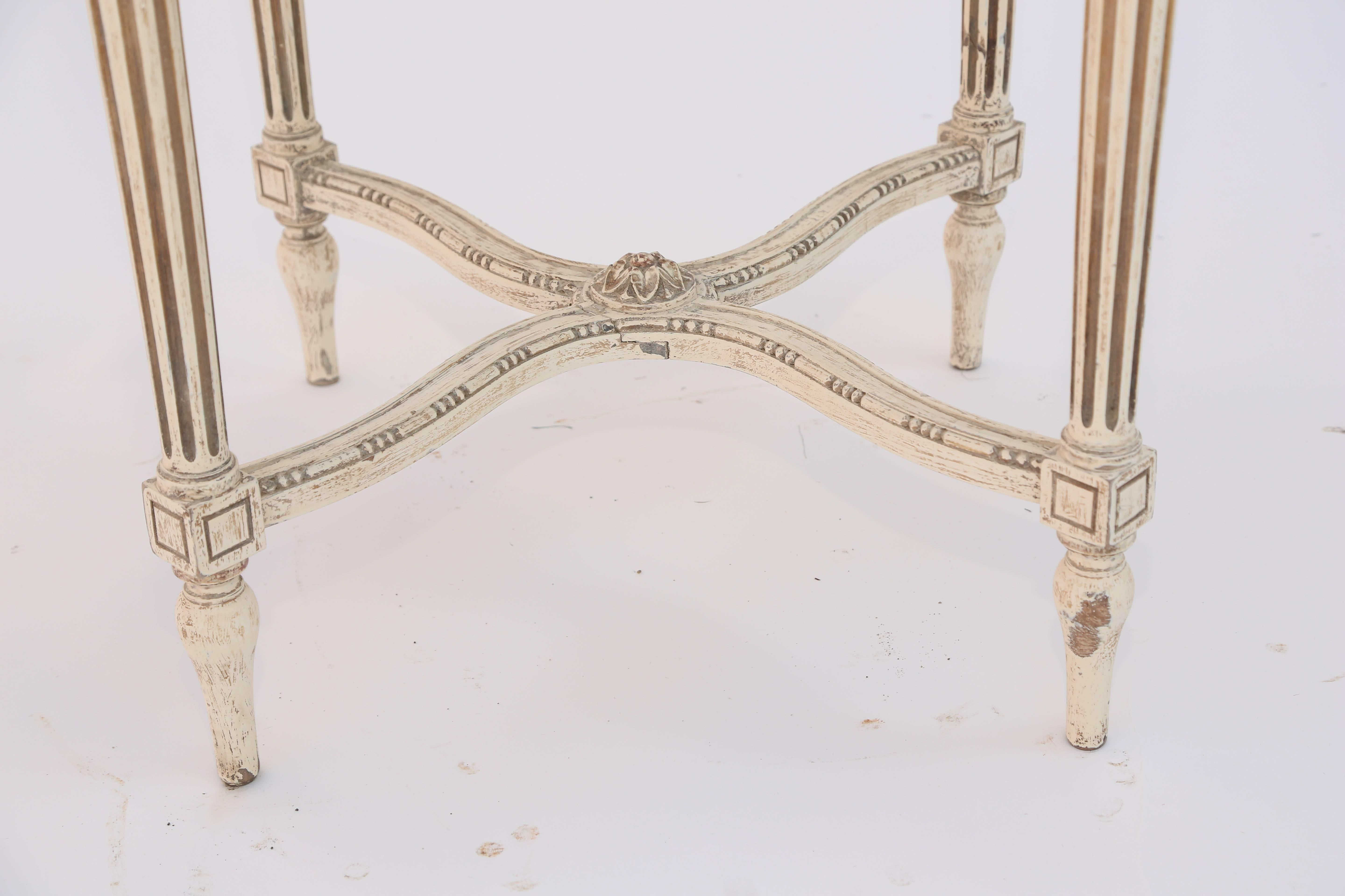 Hand-Carved Louis XVI Style Painted Occasional Table with Mirrored Top