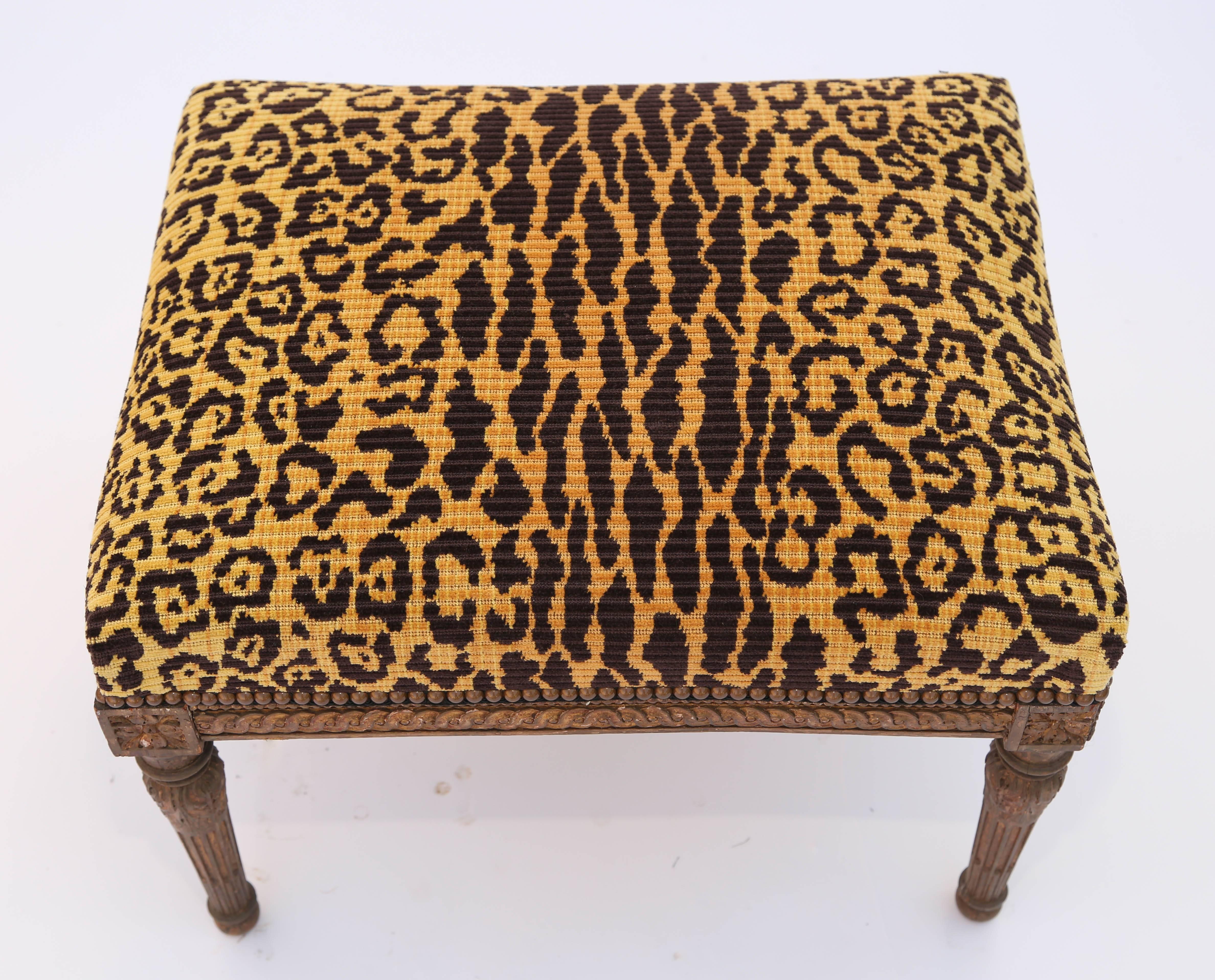 French Louis XVI Giltwood Bench with Leopard Seat
