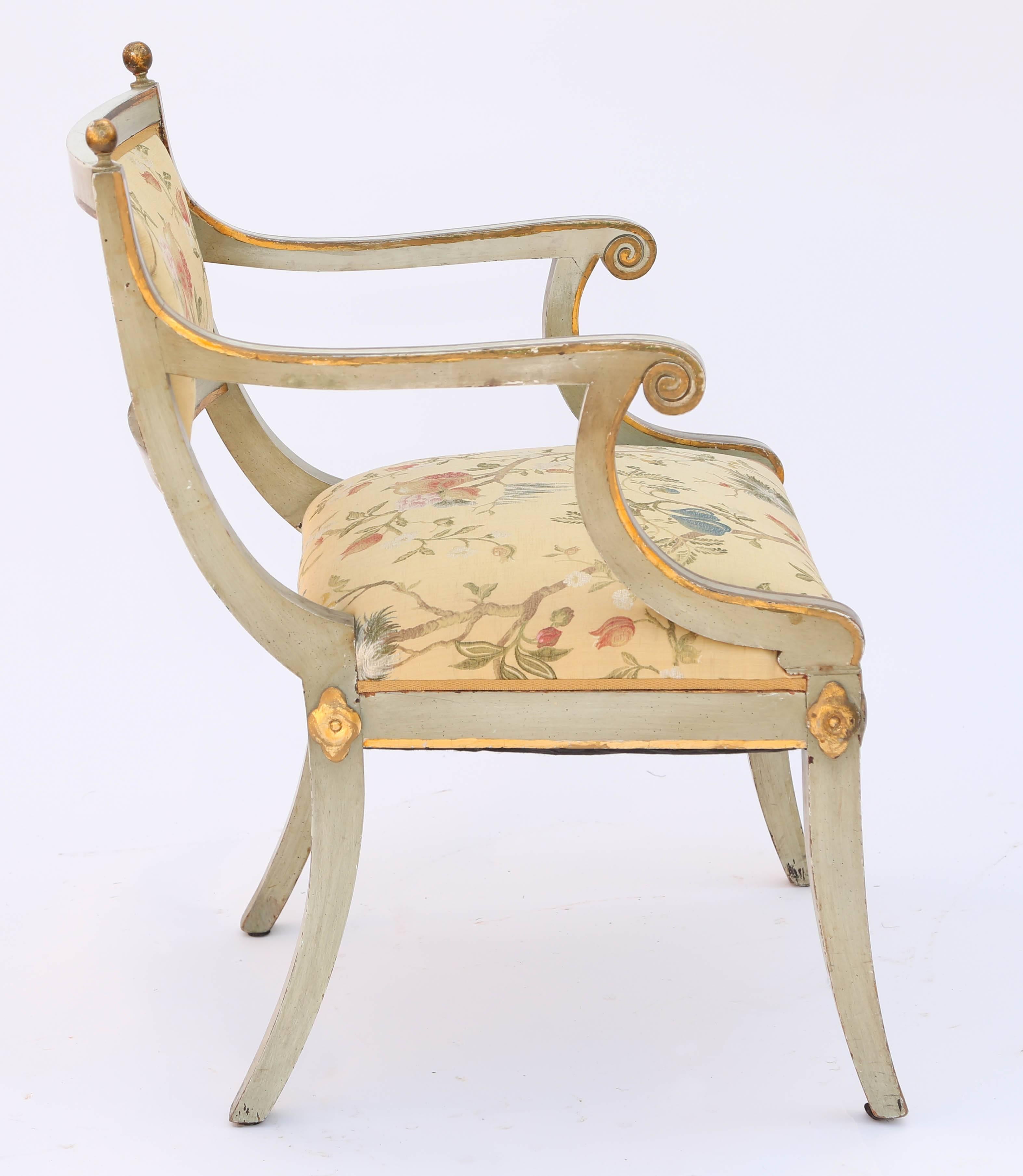 19th Century Pair of Scandinavian Painted Open Armchairs
